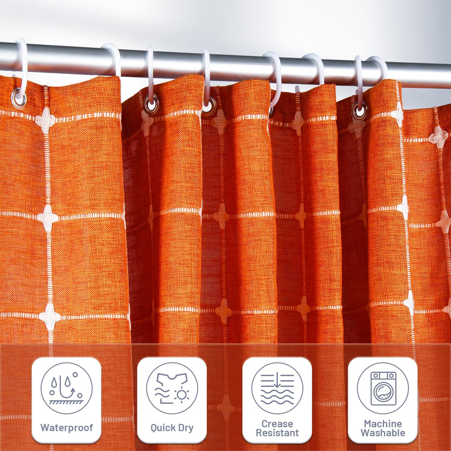 Cortina de ducha bohemia de tela de lino naranja para baño, resistente, cuadrada, bordada, borla, moderna, juego de cortina de ducha impermeable, 72