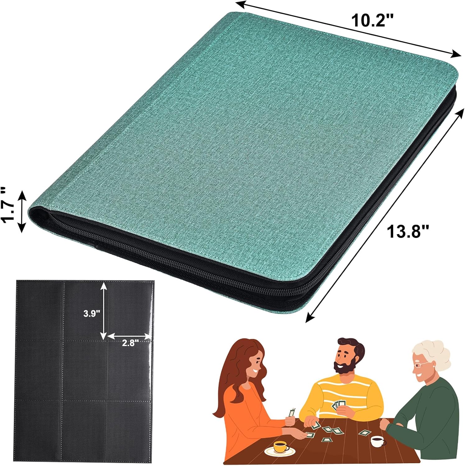 HerriaT Carpeta de tarjetas intercambiables, carpeta de colección de tarjetas de poliuretano de 9 bolsillos para 360 tarjetas, libro de tarjetas