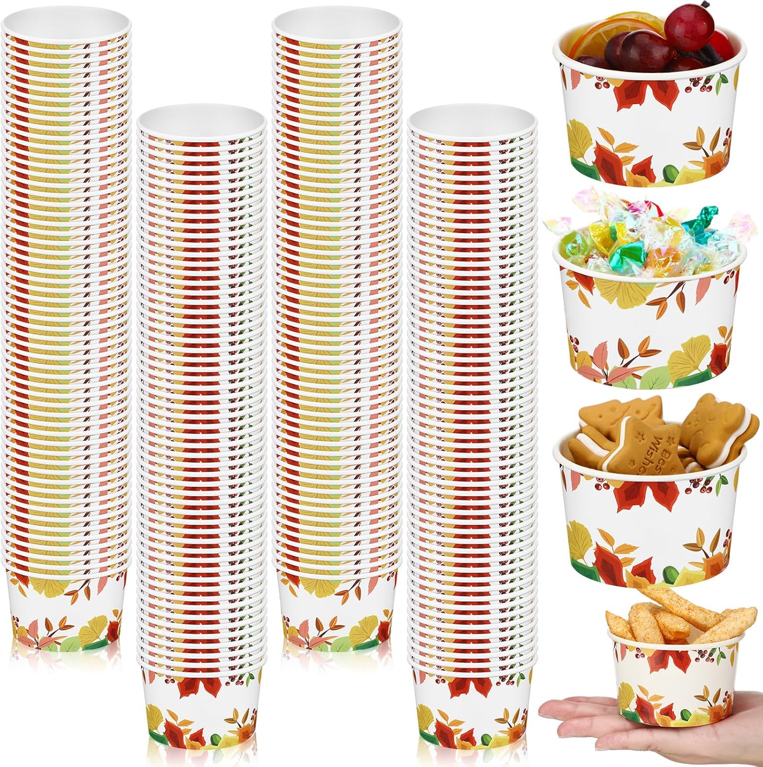 200 vasos de papel desechables para el día de Acción de Gracias, cuencos de postre desechables con temática de otoño, tazas de papel para