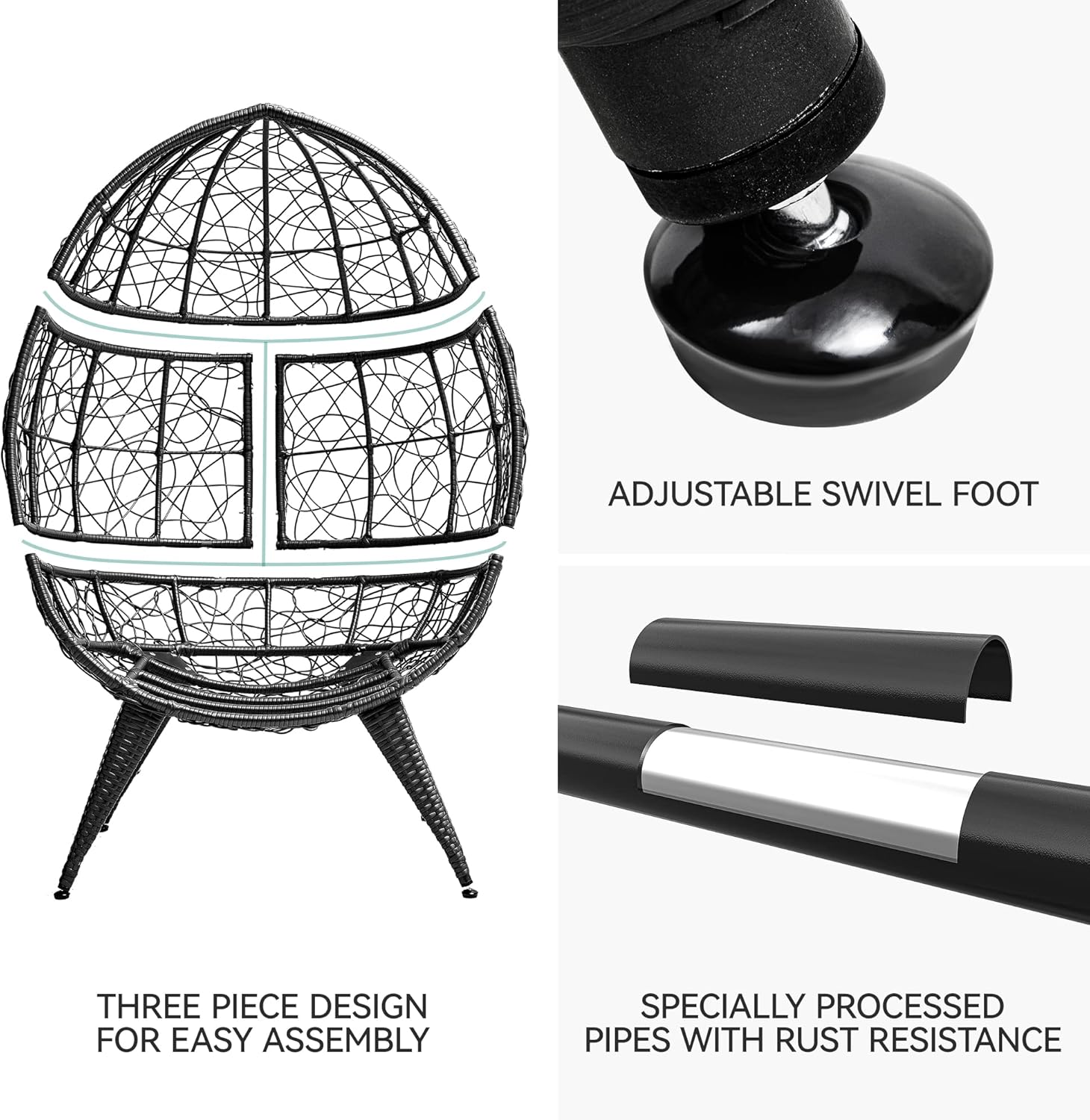 YITAHOME Silla de huevos de mimbre para interiores y exteriores, tumbona grande de gran tamaño con cojín de soporte, silla de cesta de huevos de