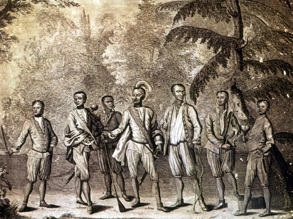 Cherokee Delegation 1730 NThe Cherokee Embassy To England The Delegation Of Cherokee Chiefs Who Visited London In 1730 Line Engraving by Isaac