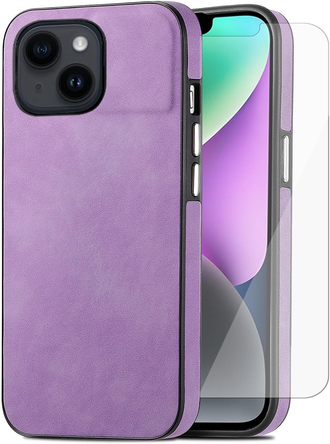 Asuwish Funda de teléfono para iPhone 14 de 6.1 pulgadas con protector de pantalla de vidrio templado y funda de cuero delgada y suave, accesorios