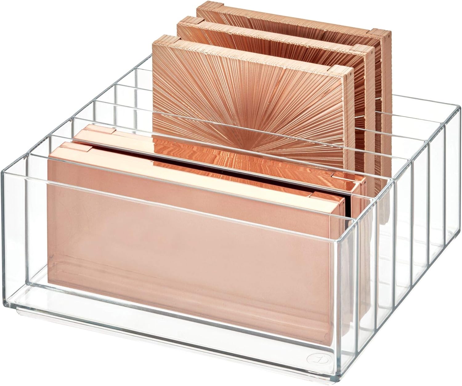 iDesign 42870 Clarity – Organizador de paleta de maquillaje ancho dividido de plástico sin BPA, 8.1 x 8.1 x 3.7 pulgadas