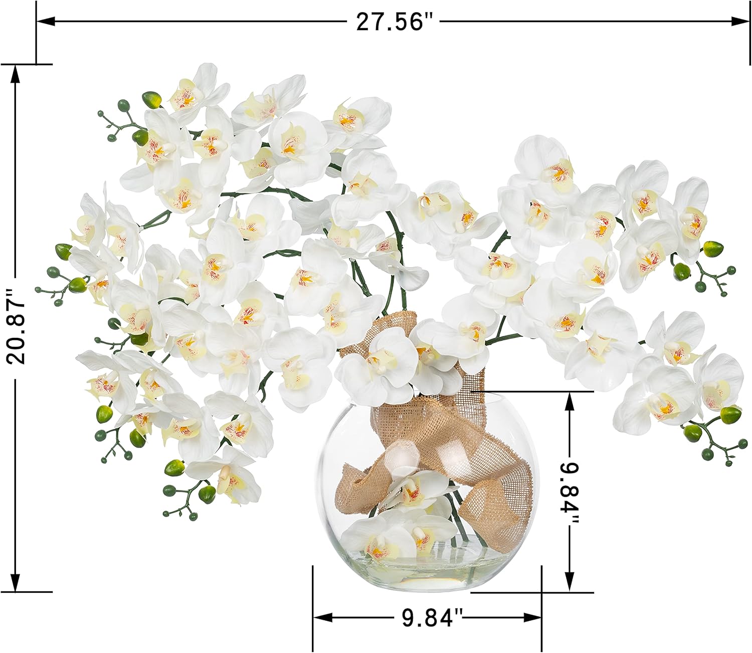 Vanity Art Arreglo floral de orquídea Phalaenopsis de ilusión líquida de 21.87 pulgadas en jarrón para decoración del hogar  8 piezas de flores