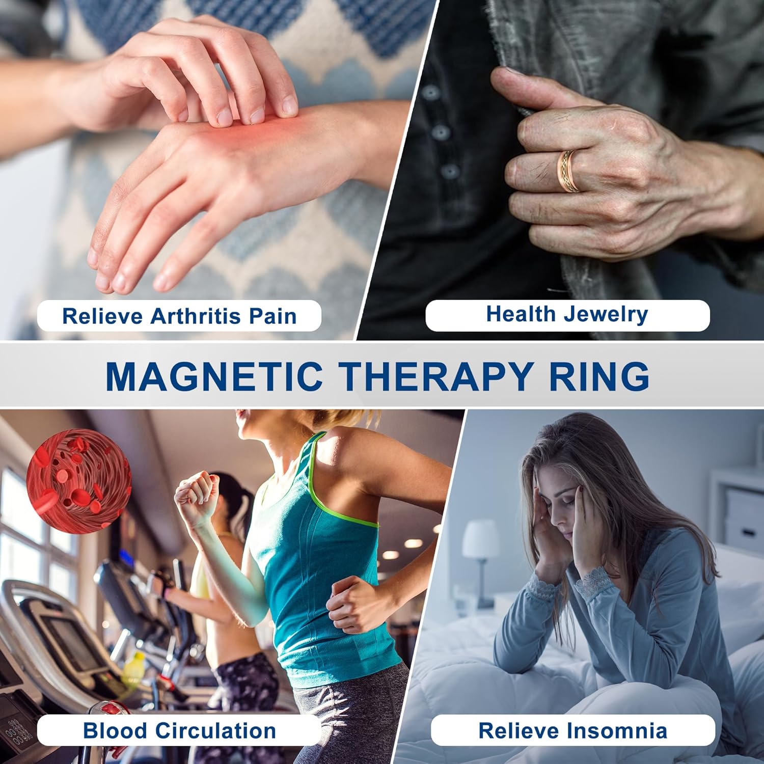 EnerCoppeX Anillos de cobre para mujer para artritis y articulación, anillo magnético ajustable para los dedos del pulgar, anillos de terapia