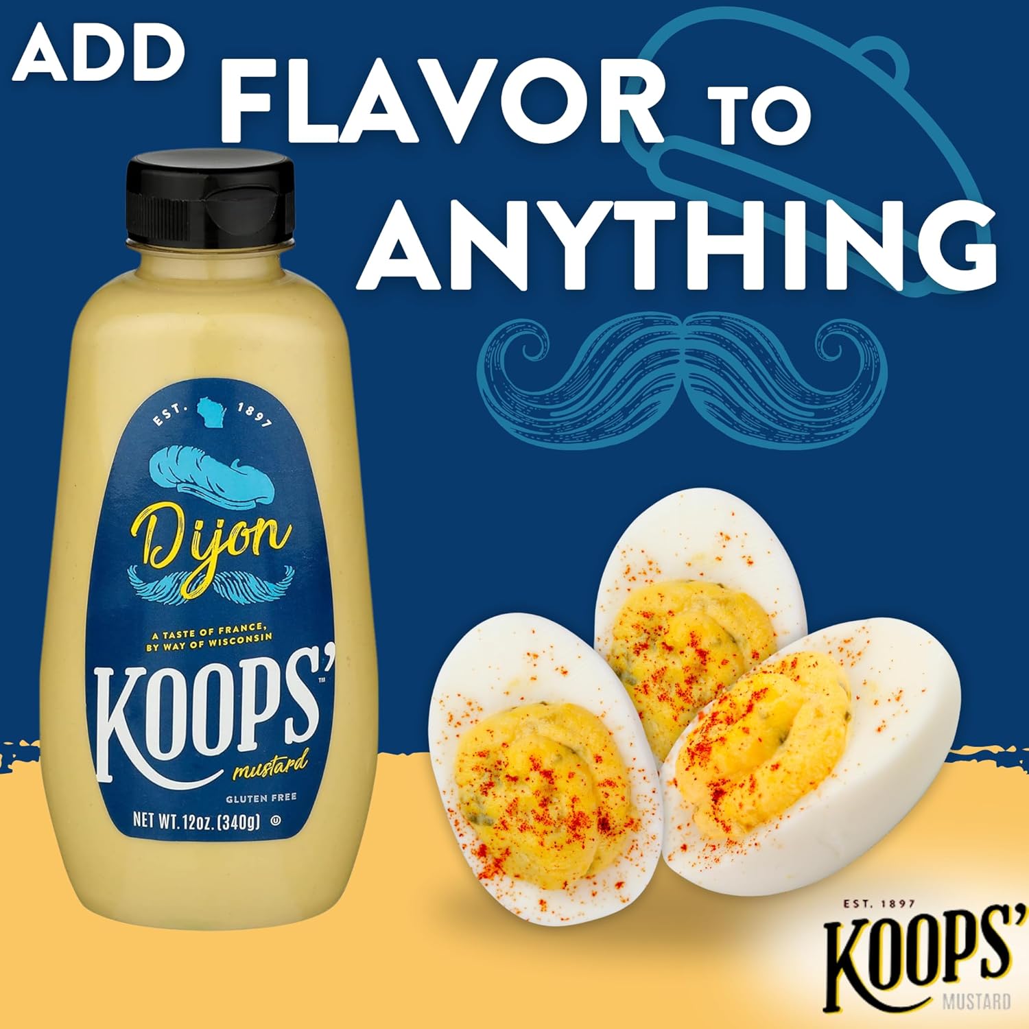 Koops’ Mostaza Dijon – Mostaza francesa, sin gluten, kosher, sin OMG, fabricada en los Estados Unidos, a partir de semillas de mostaza de calidad,