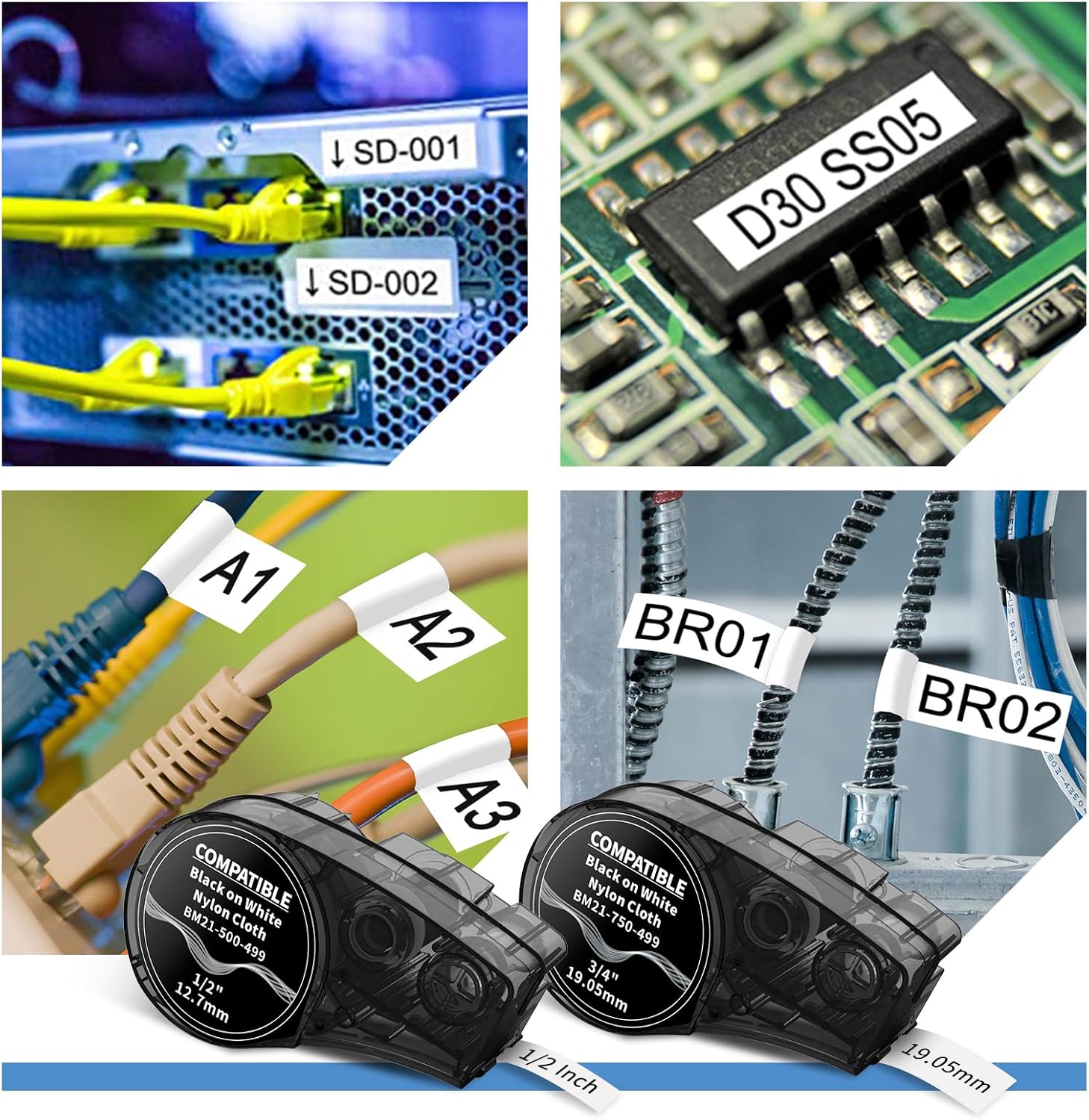 MarkDomain Cinta de etiquetas de nailon compatible M21-500-499 de 12 pulgada de uso múltiple funciona con BMP21-PLUS, BMP21-LAB0, M210, M211,