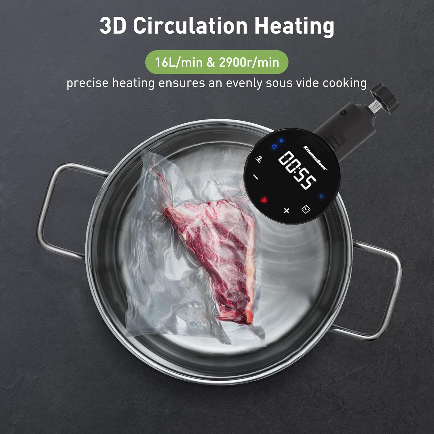 KitchenBoss Wifi Sous Vide Machine Ultra-silencioso Sous-vide Immersion Circulator Cooking Machine APP Control 1100W, IPX7 impermeable Precision