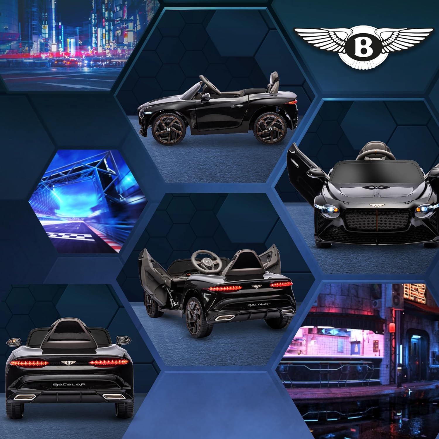Aosom Bentley Bacalar – Auto eléctrico de 12 V para niños con control remoto, sistema de suspensión, bocina, música, luces, color negro