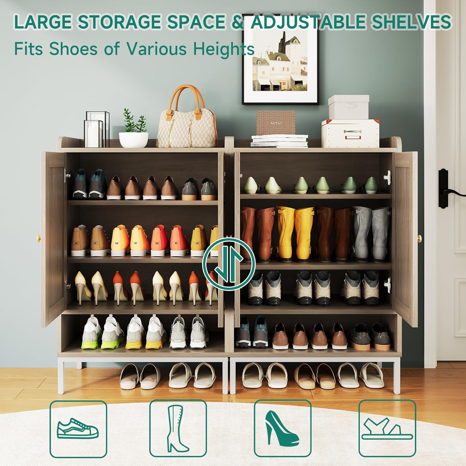 JASIWAY Gabinete de zapatos de ratán para entrada, zapatero con estantes ajustables para entrada, 5 niveles, 18 pares de zapatero para pasillo,