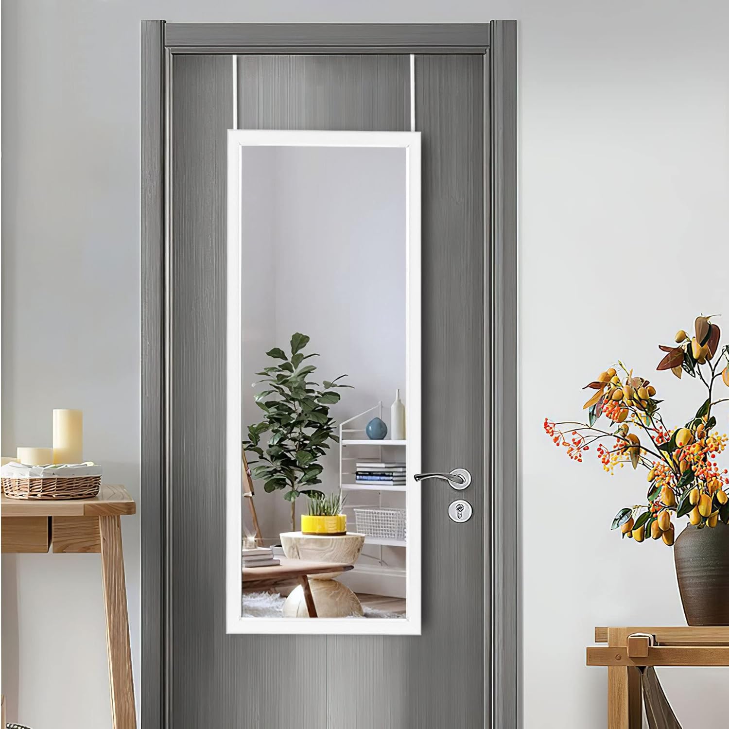 NeuType Espejo de 44 x 16 pulgadas, espejo de longitud completa, espejo de pared para colgar con 2 perchas de metal para dormitorio, sala de estar,
