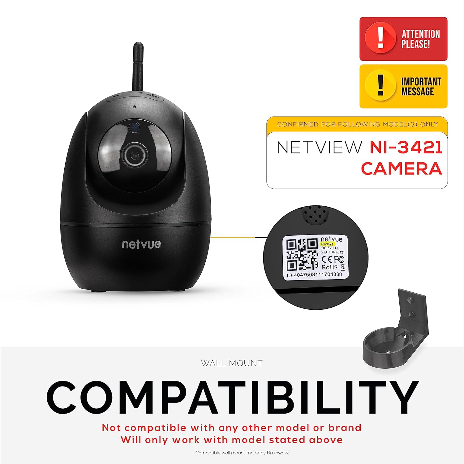 Soporte de pared compatible con cámara NETVUE NI-3421 para interiores de mascotas y bebés, soporte adhesivo para cámara de seguridad, reduce los
