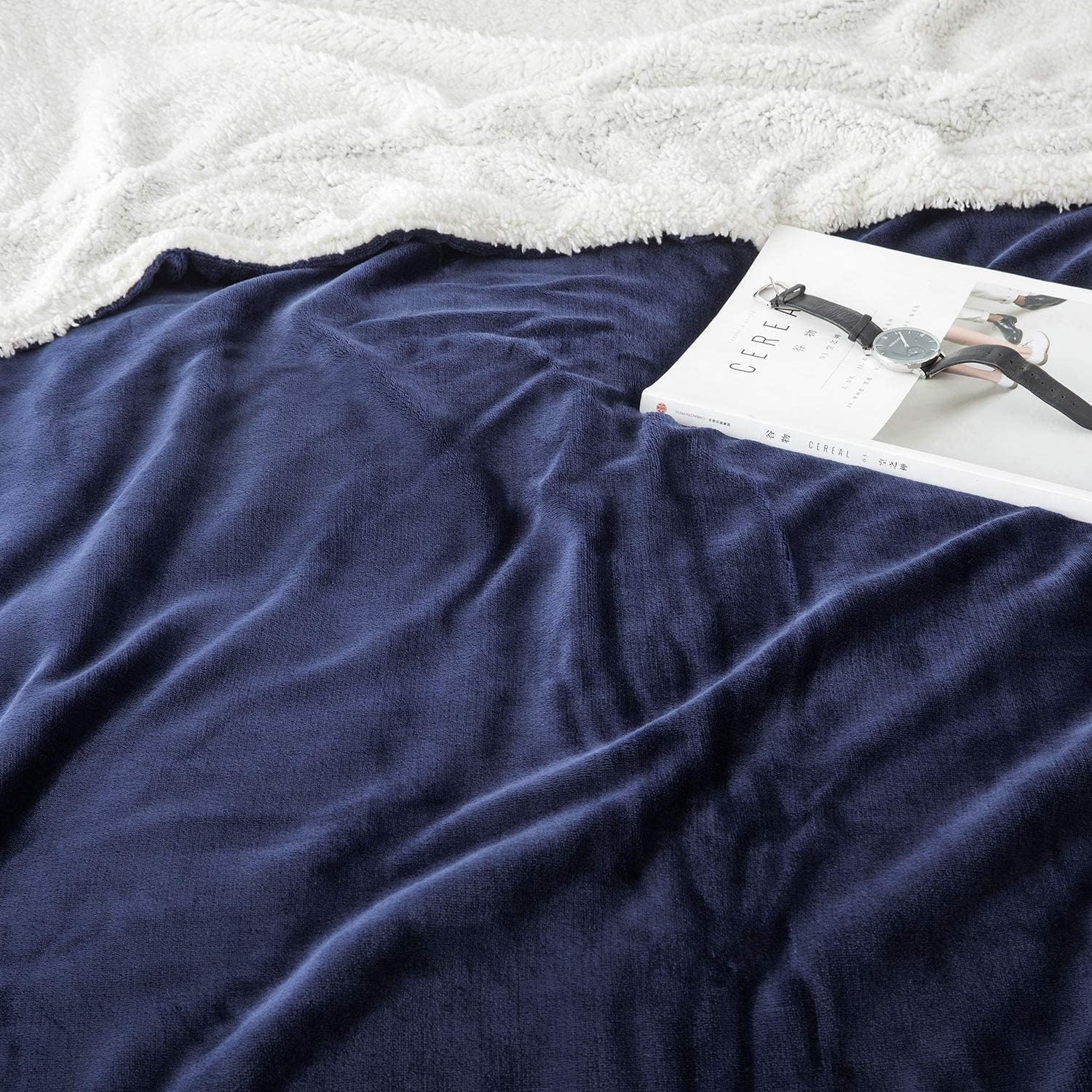 IR Imperial Rooms Mantas Sherpa tamaño Queen  Mantas gruesas y cálidas para invierno, reversible, suave y esponjosa, tamaño Queen para cama, azul