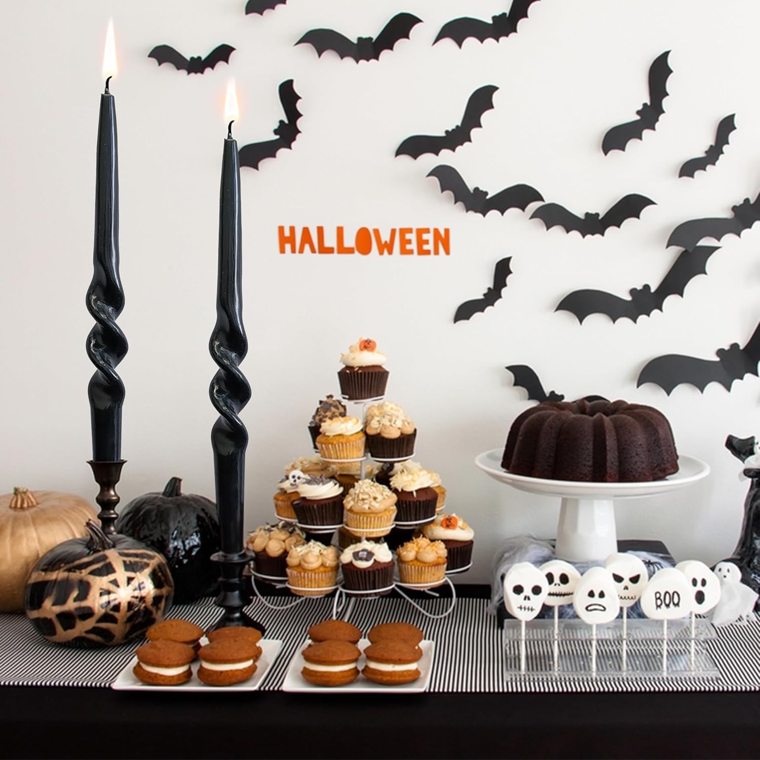 Black Candles – Velas cónicas de Halloween en espiral, sin perfume, velas torcidas de 9 pulgadas para Halloween, Navidad, decoración del hogar,