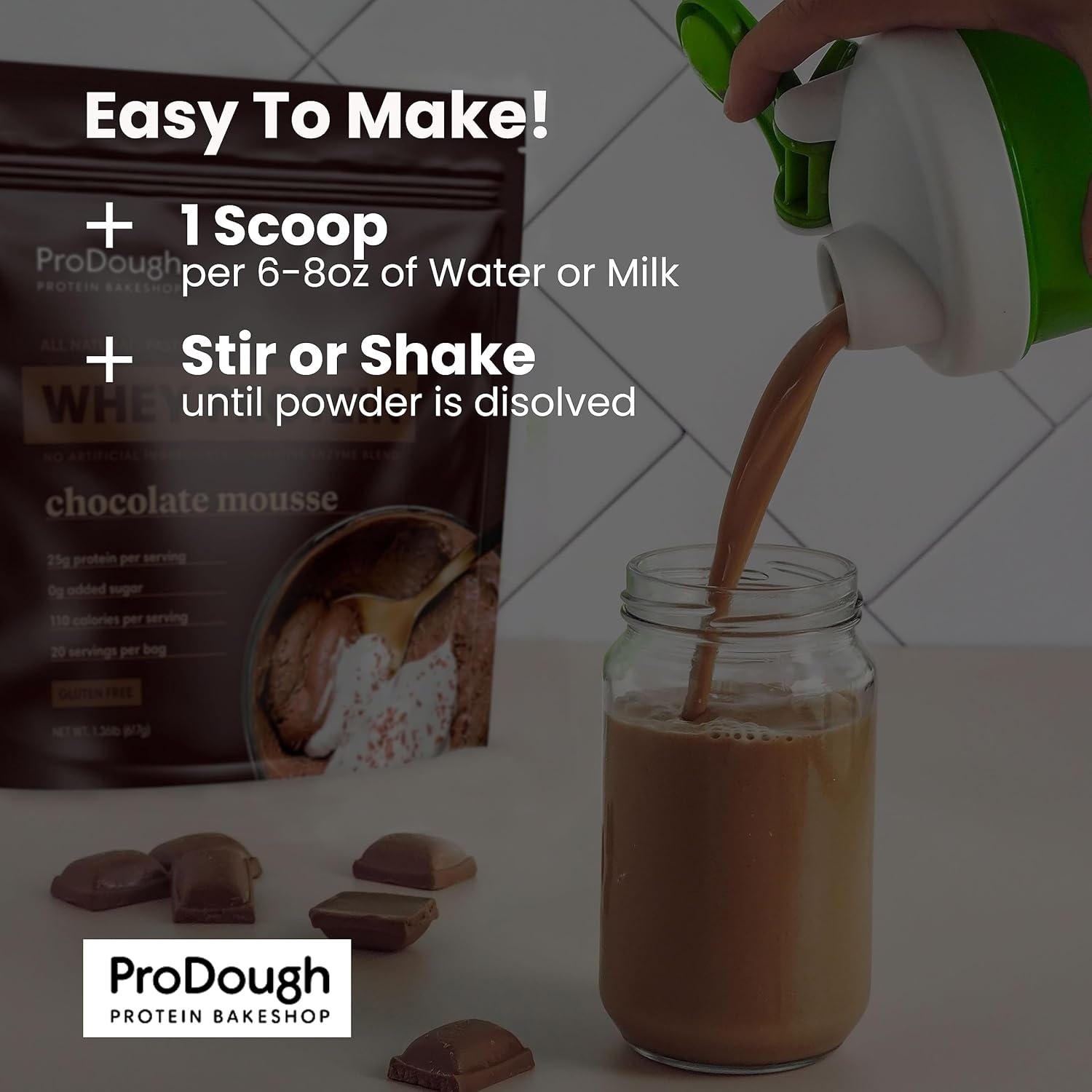 ProDough Gourmet Whey Isolate – Proteína en polvo hidrolizada para batido – Mezcla de enzimas de fácil digestión, 0.88 oz de proteína por porción,