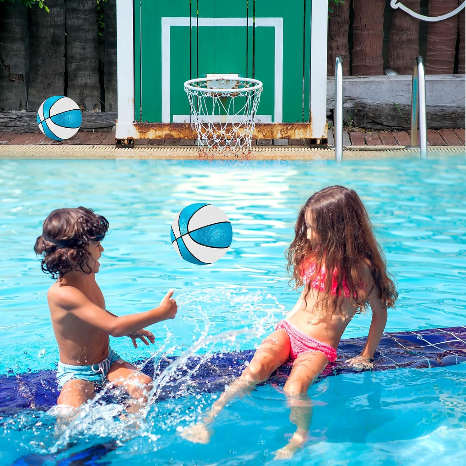 Jenaai Paquete de 6 unidades de baloncesto para piscina de agua de 9 pulgadas con bomba para piscina, aro de baloncesto, impermeable, para piscina,