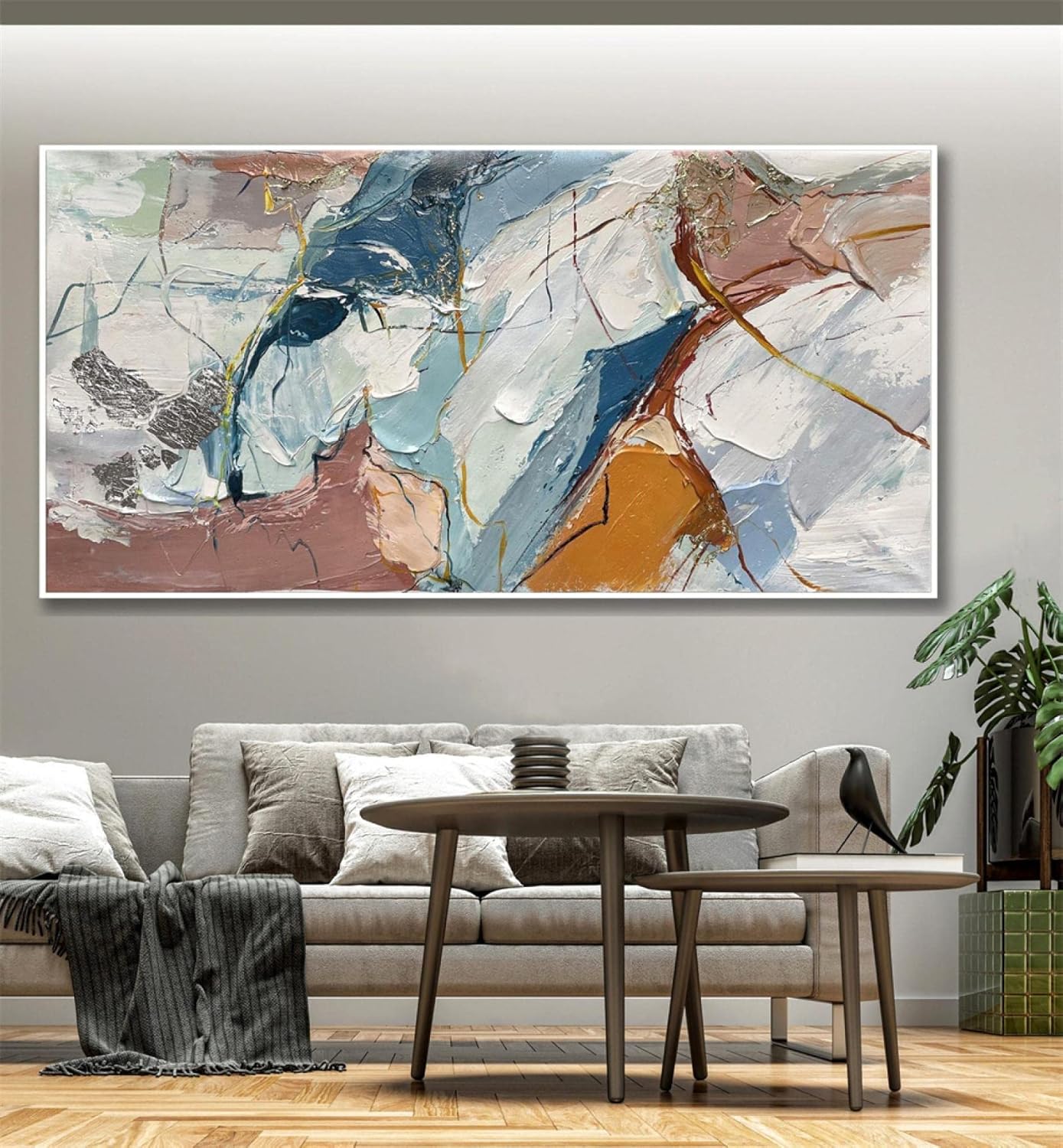 HOLEILUCK Póster de pintura abstracta, arte moderno, pintura al óleo, gris claro, blanco, impresiones en lienzo, decoración del hogar, sala de