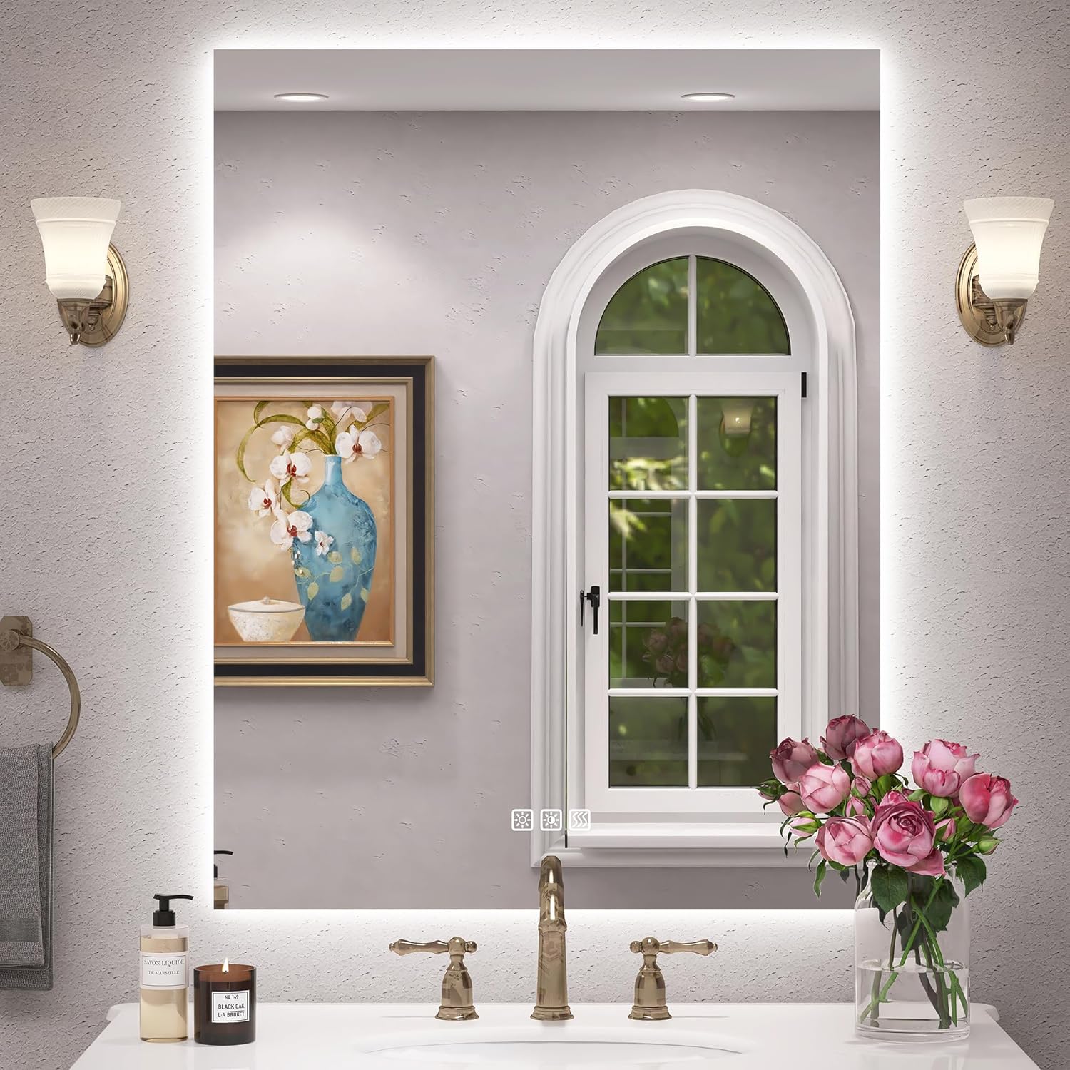 Benime Espejo de baño LED de 20 x 28 pulgadas, espejo de tocador de baño retroiluminado, espejo de tocador de baño retroiluminado para pared,