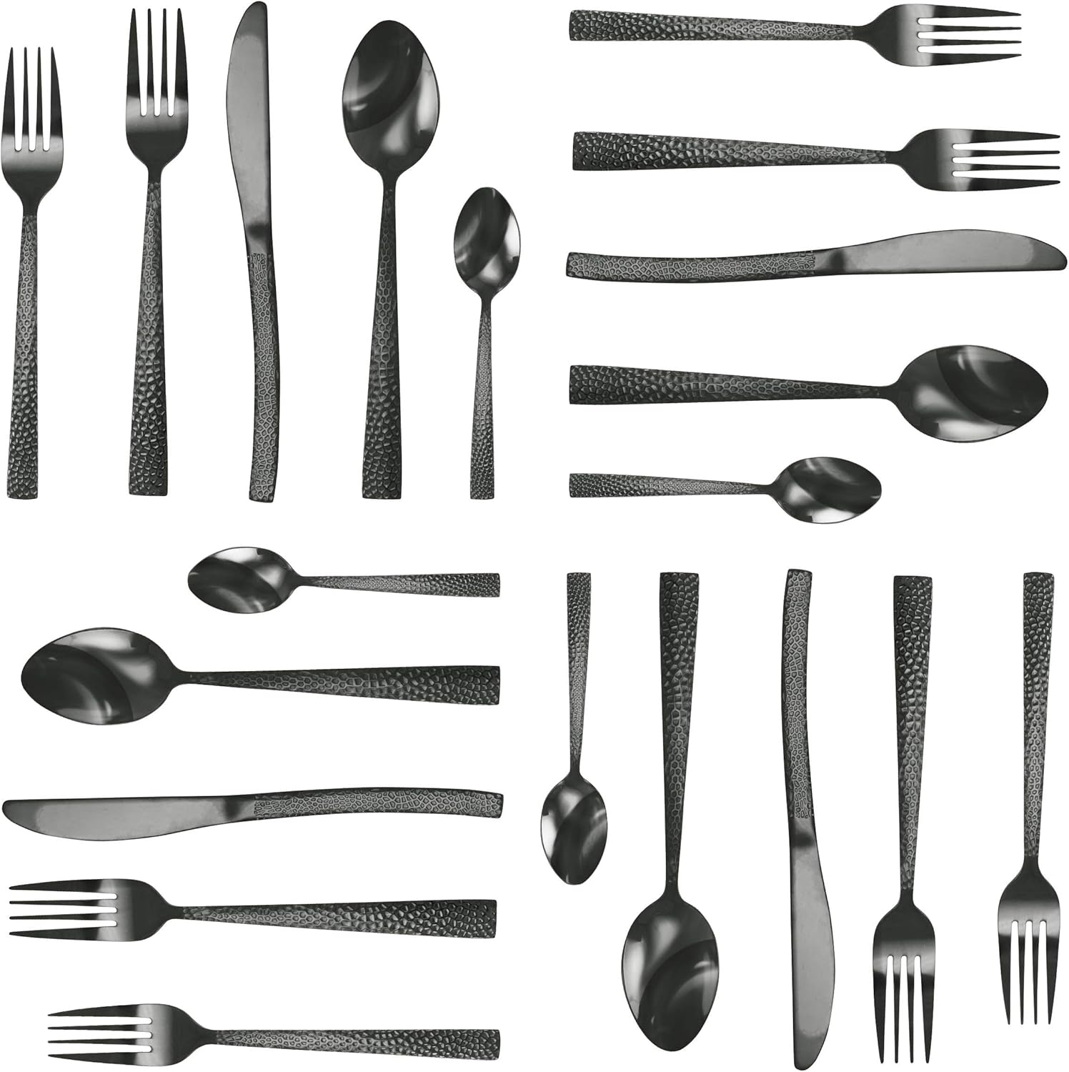 MegaChef Baily – Juego de cubiertos de acero inoxidable para 4 pulgadas, 20 piezas, color negro