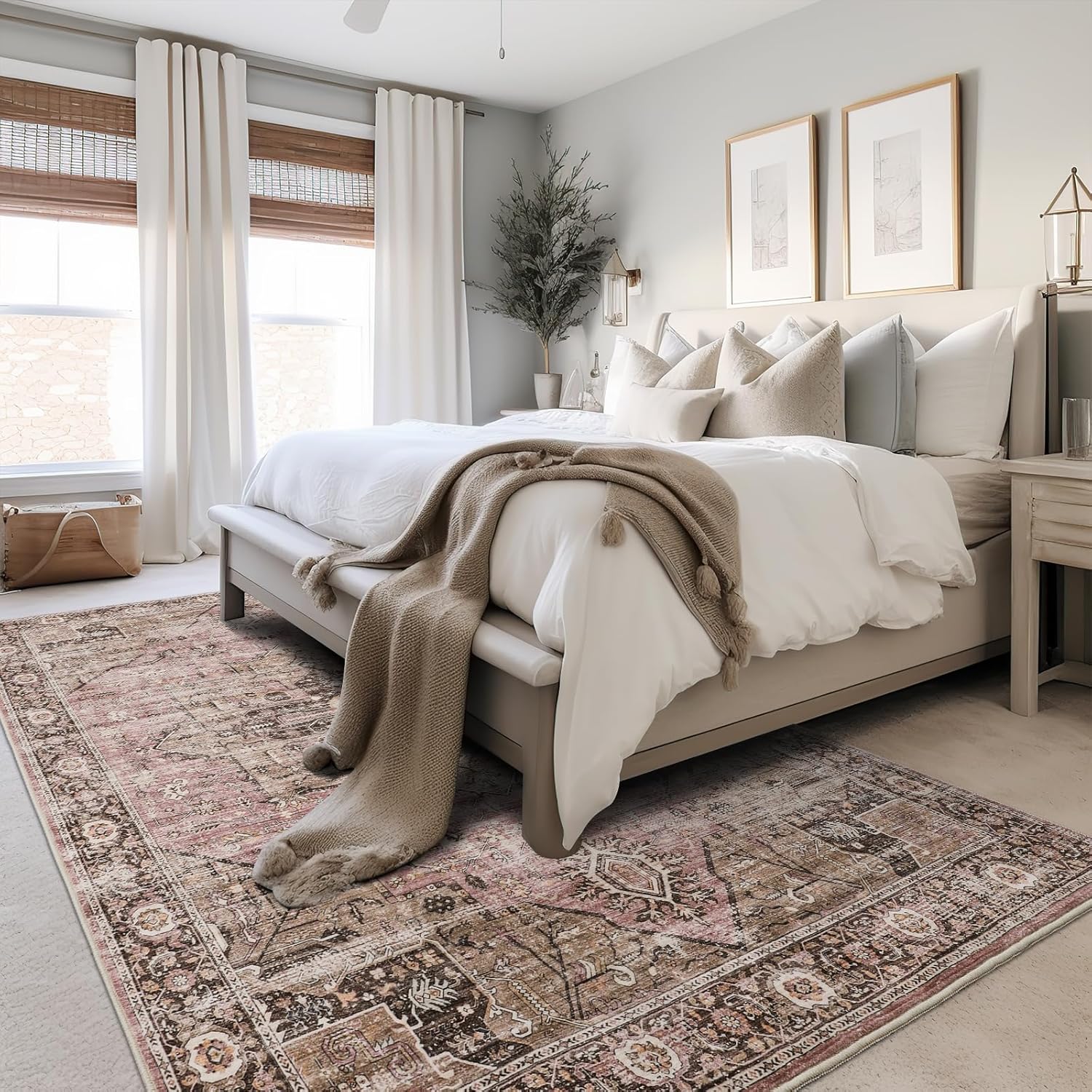 Alfombra de 6 x 9, resistente a las manchas, lavable con parte trasera antideslizante, vintage grande para dormitorio grande, alfombra plegable