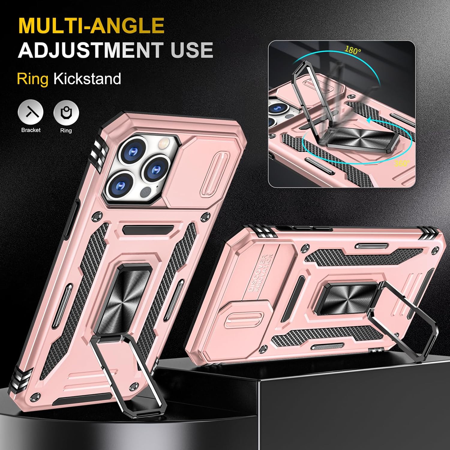 Funda para iPhone 13 Pro Max con soporte y cubierta para cámara, soporte magnético de 2 capas, 2 capas a prueba de golpes, funda protectora para