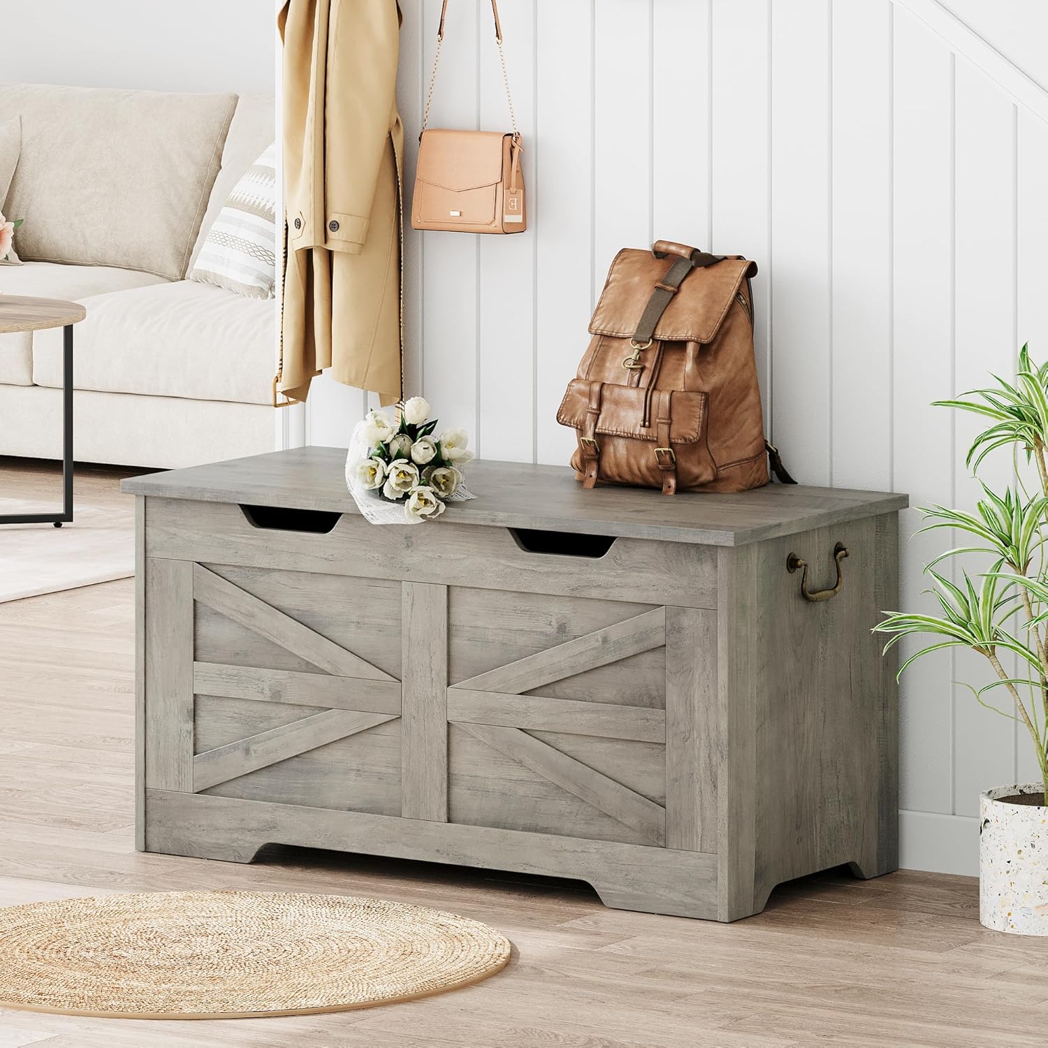 IDEALHOUSE Cofre de almacenamiento, baúl de juguetes de 39.4 pulgadas para niños y niñas, caja de juguetes grande de madera para niños, banco de
