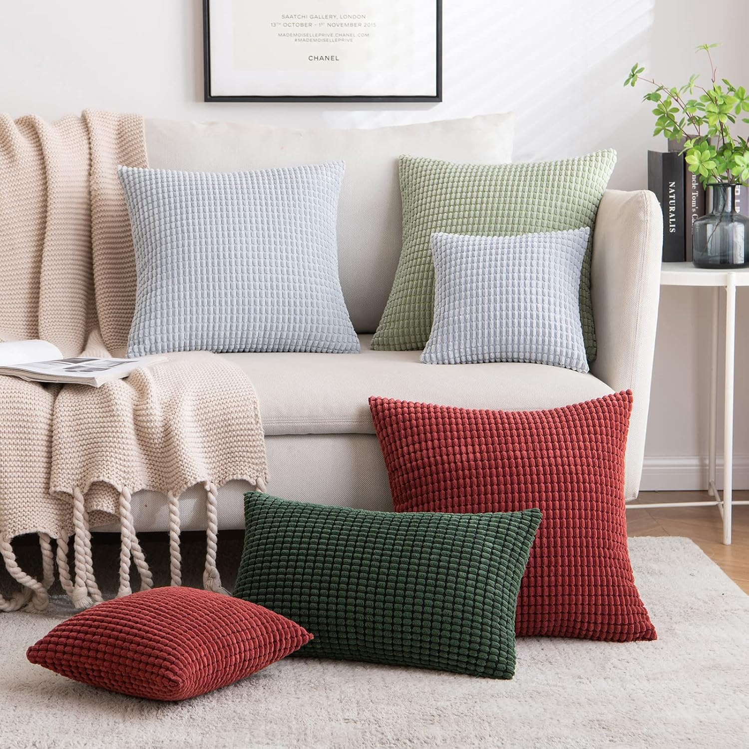 MIULEE Paquete de 2 fundas de almohada de 16 x 16 pulgadas, color verde oscuro, de pana súper suave, decoración del hogar, para sofá, dormitorio,