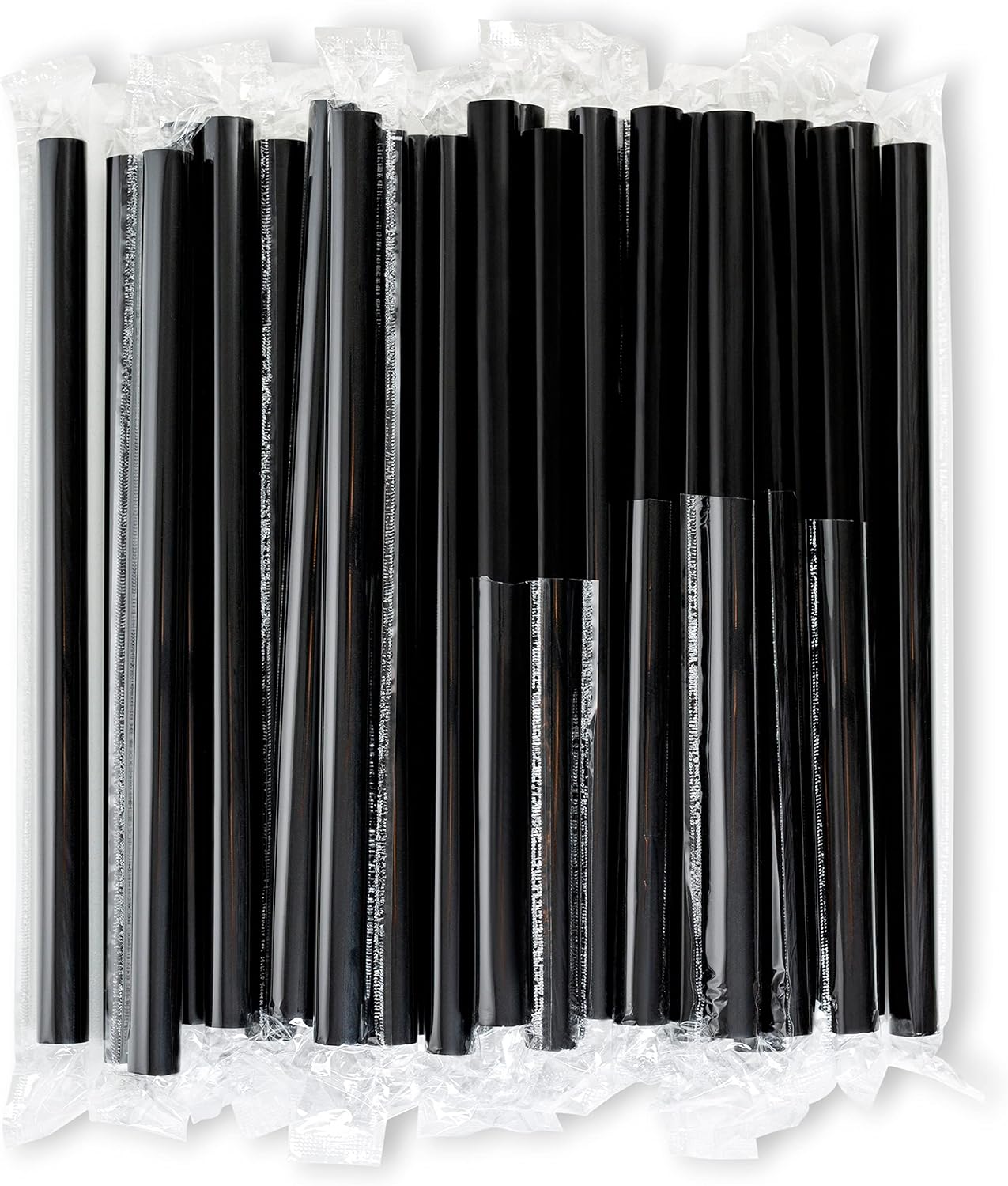 Pajitas de batido negras jumbo extra anchas envueltas individualmente, paquete de 100 unidades, licuado de 0.47 pulgadas, sin BPA, popote de té