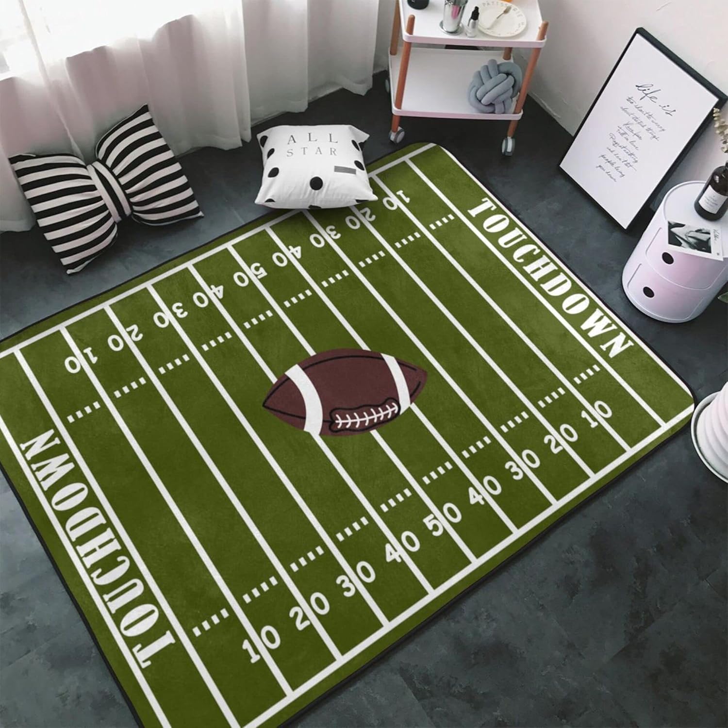 Alfombra deportiva estilo retro, para campo de fútbol americano y rugby, antideslizante, para sala de estar, comedor, dormitorio, decoración de 20 x