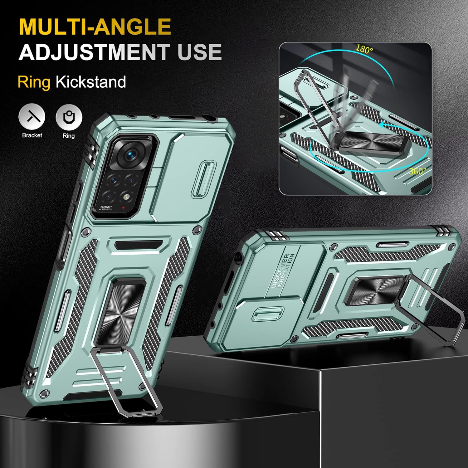 Wefor Funda XiaoMi RedMi Note 11 (4G) con cubierta para cámara deslizante, soporte de anillo magnético de 360 mejorado grado militar a prueba de