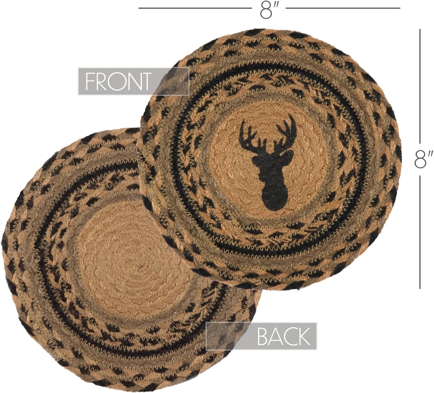 VHC Brands Juego de 2 unidades de decoración de mesa rústica de yute trenzado a mano para montaje en trofeo, paquete de 2 almohadillas calientes