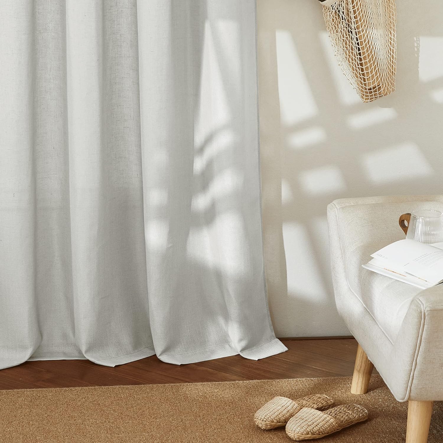 RYB HOME Cortinas traslúcidas de lino de 45 pulgadas de largo, filtrado de luz, privacidad añadida, cortinas cortas para ventanas pequeñas, cortinas