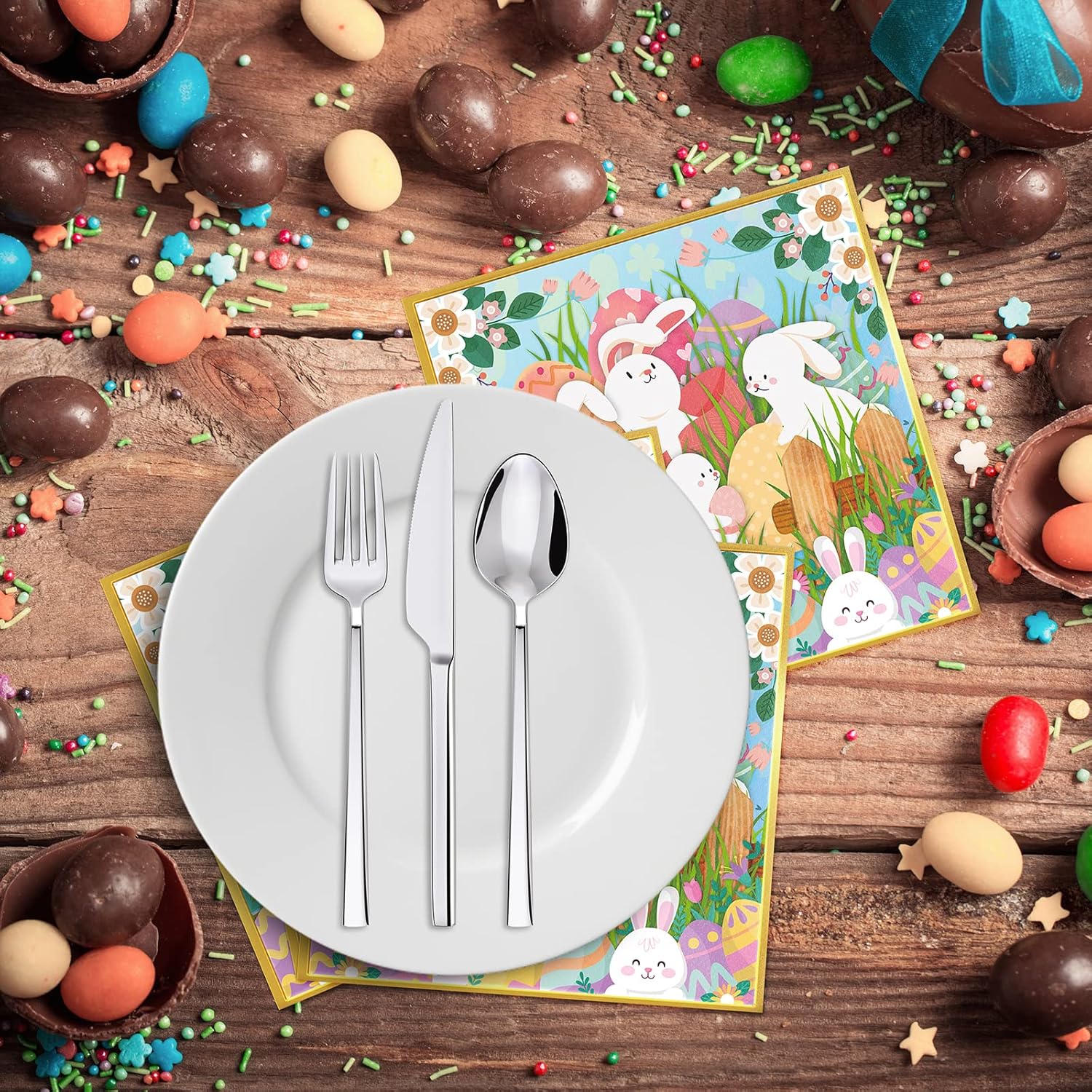 100 servilletas de Pascua para invitados de Pascua, servilletas de huevos de conejito de Pascua, toallas de mano de papel desechables suaves de