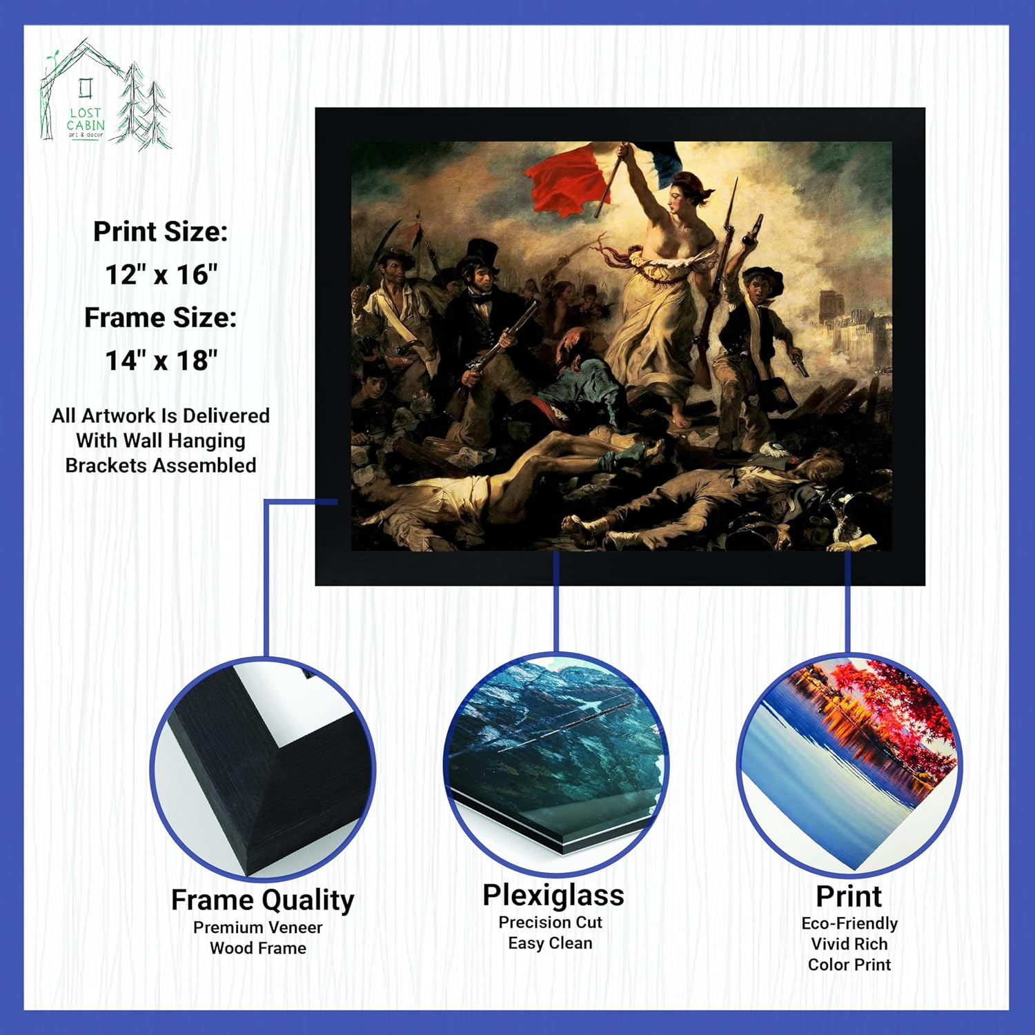 Lost Cabin The Liberty Leading the People por Eugene Delacroix  Impresión en marco plano negro  Reproducción de pinturas de obras de arte finas