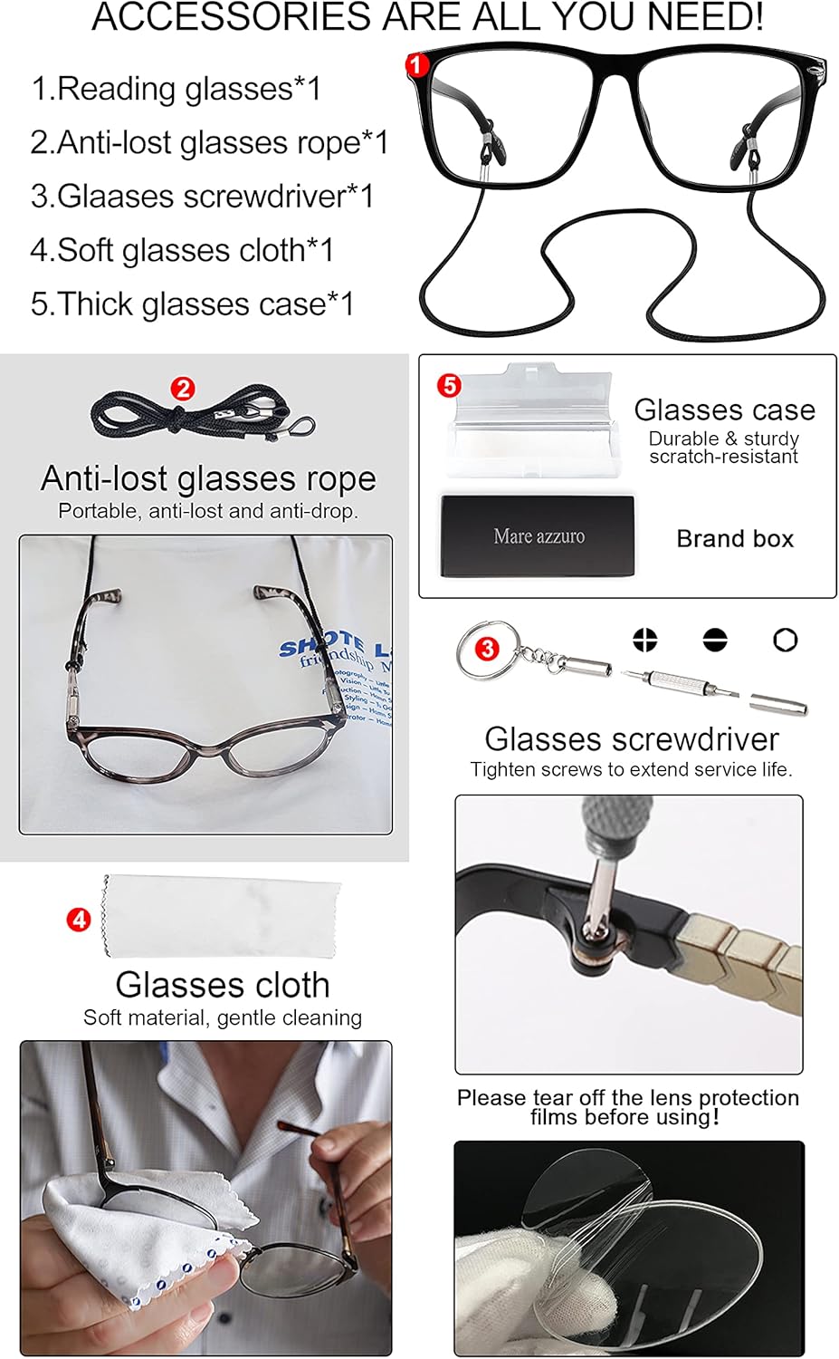 MARE AZZURO Gafas de lectura de gran tamaño para hombres de moda grandes lectores cuadrados 1.0 1.25 1.5 1.75 2.0 2.25 2.5 2.75 3.0 3.5 4.0 5.0 6.0