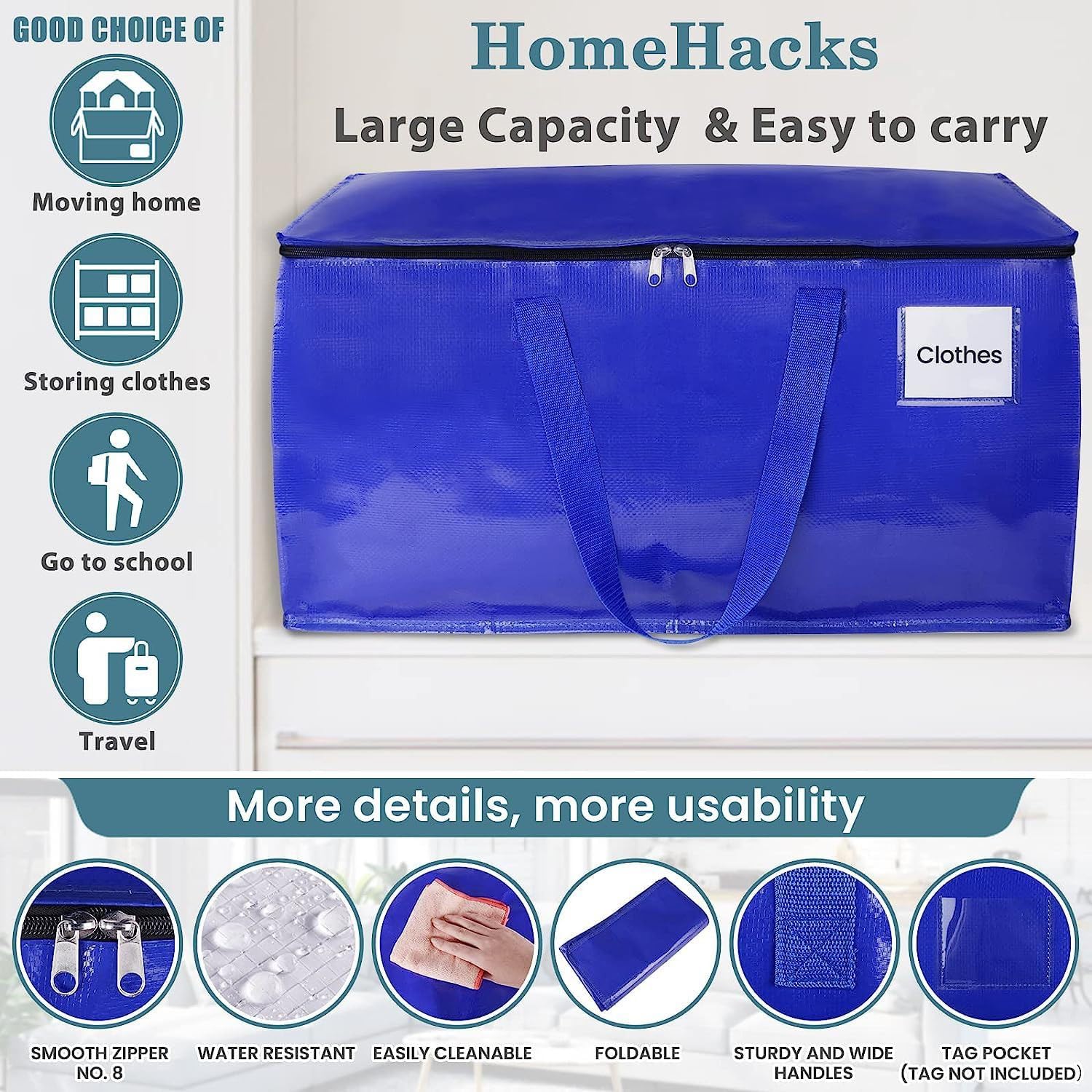 Bolsas de mudanza, bolsas de mudanza resistentes, bolsas de mudanza extra grandes con cremalleras y asas de transporte, bolsa de almacenamiento para