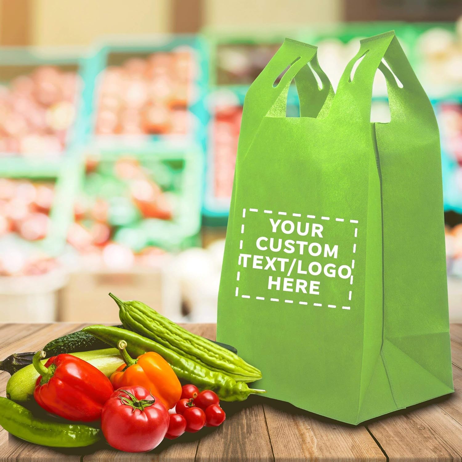 DISCOUNT PROMOS Bodega – Juego de 10 bolsas de mano ligeras personalizadas, reutilizables, ideales para comestibles, ferias comerciales, recuerdos