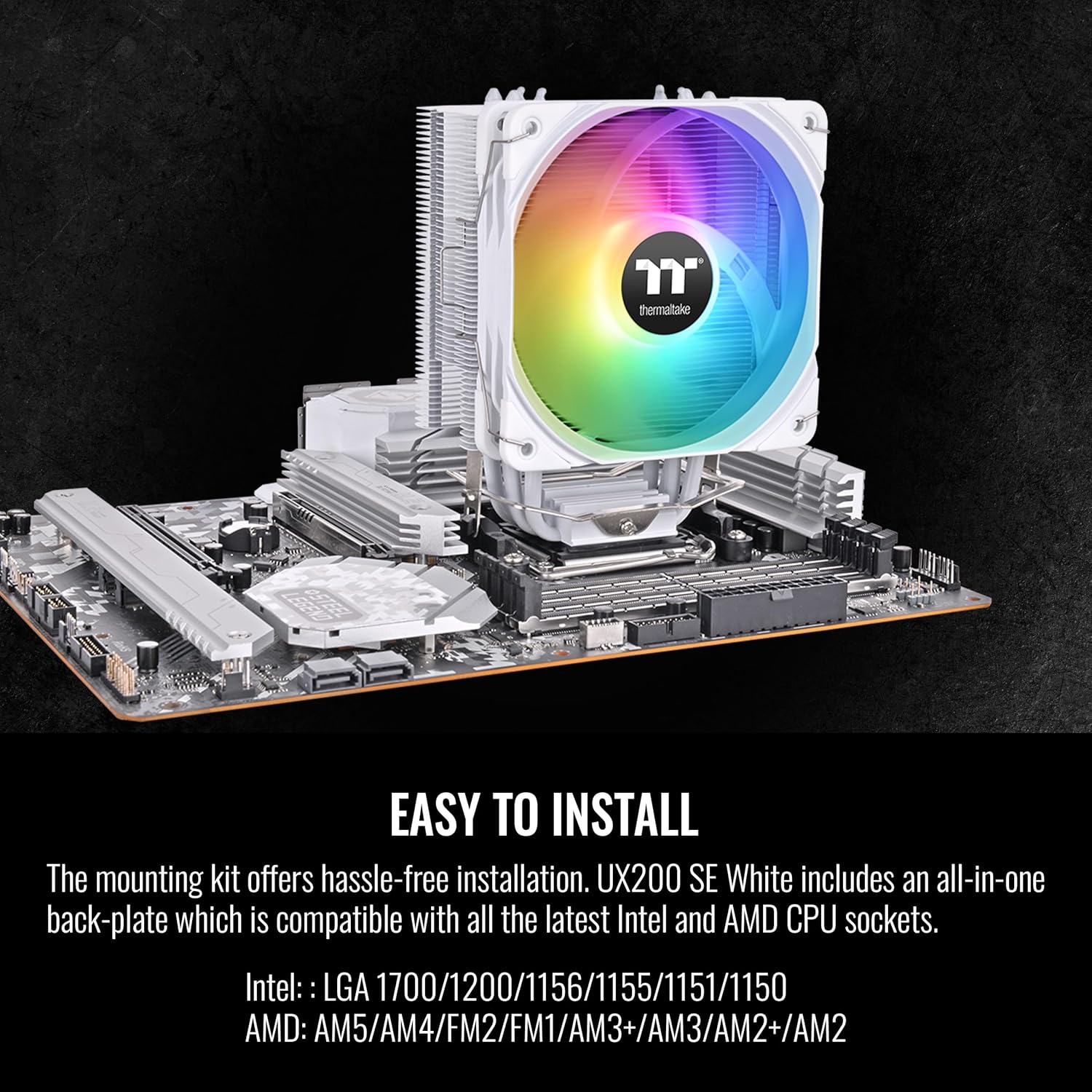 Thermaltake UX200 SE Placa base blanca 5V Sincronización ARGB 16.8 millones de colores 15 LED direccionables IntelAM5AMD (LGA 1700) Enchufe