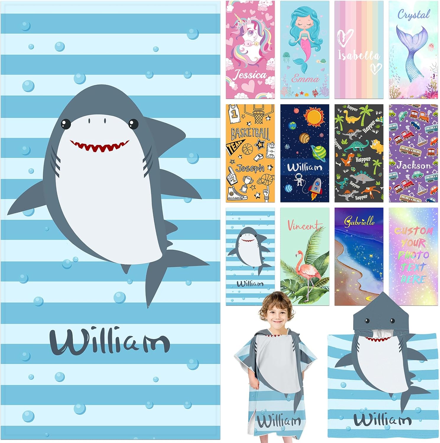 Yananka Toallas de playa personalizadas para niños, toallas de playa personalizadas con nombres, regalos personalizados para niños pequeños, niñas y