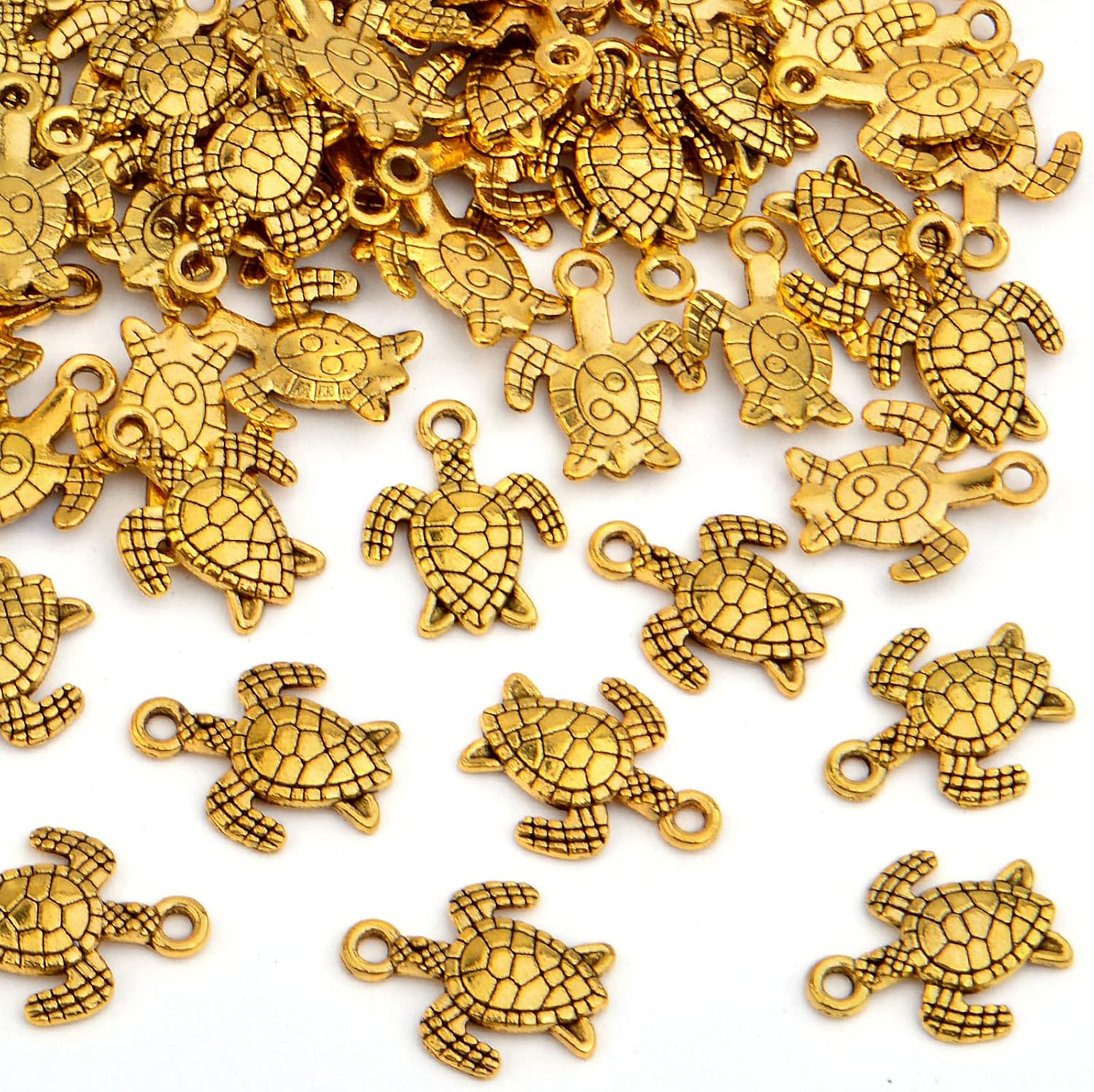 60 dijes chapados en oro de tortuga marina de aleación, animales, tortuga, colgantes, suministros para manualidades, collares, pulseras, joyería,
