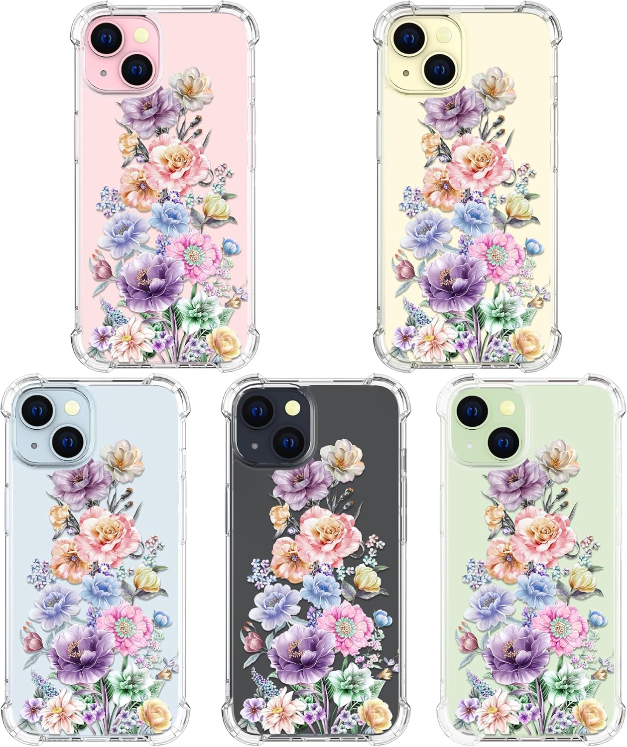 Funda compatible con iPhone 15, diseño floral lindo transparente para mujeres, niñas de diseñador, funda transparente de diseño floral, teléfono 15