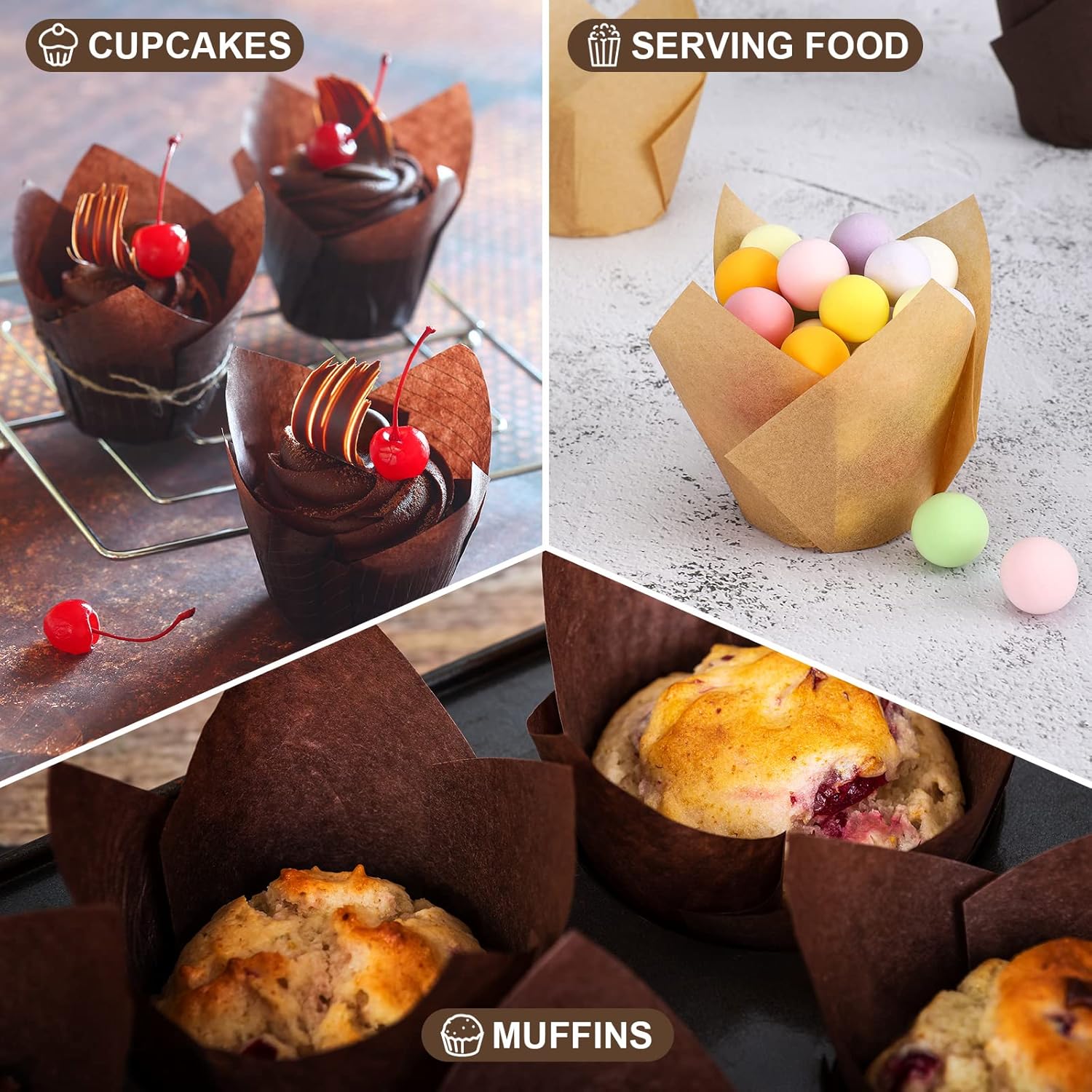 400 forros de tulipanes para cupcakes para hornear, moldes de tulipán para muffins, envoltorios a prueba de grasa, soportes para tazas de hornear
