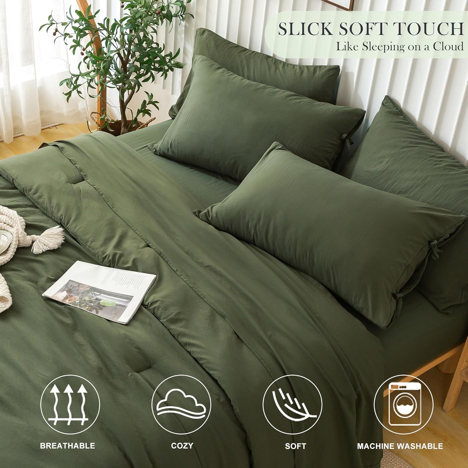 COTTEBED Juego de cama ultrasuave tamaño Queen con edredón y sábanas  Uso para todas las estaciones, ropa de cama de 7 piezas en una bolsa, juego de