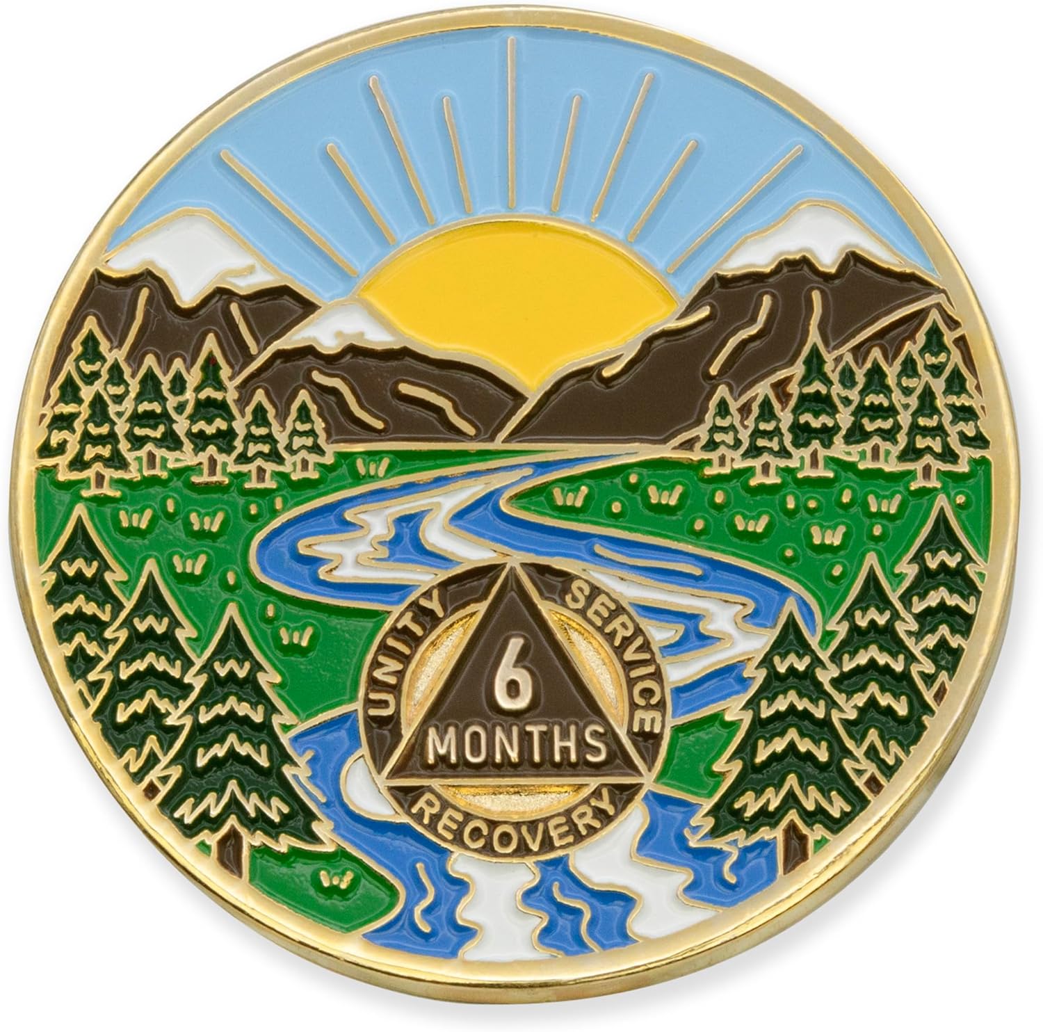 6 meses Sobriety Mint Winding River Gold Plated AA Recovery MedallónChipToken