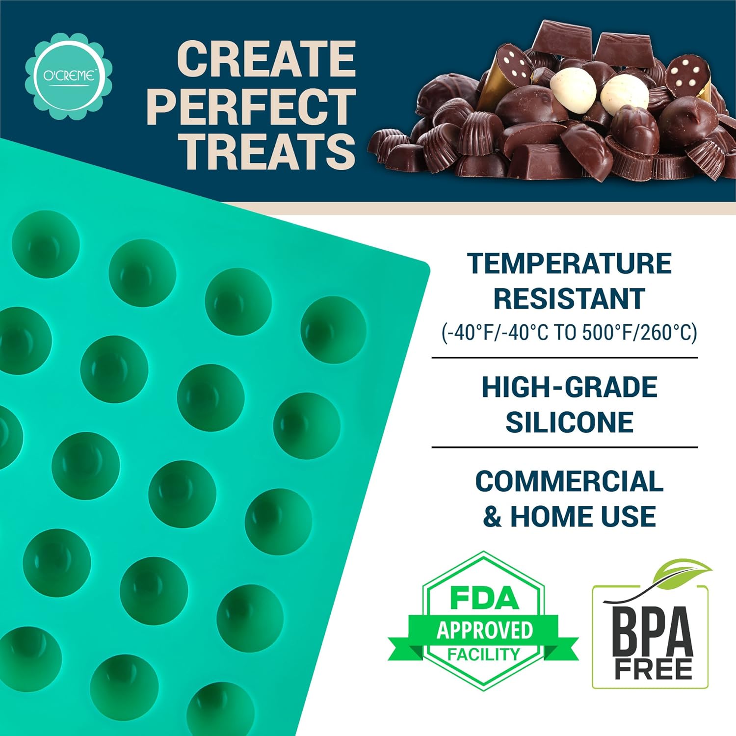 O’crème – Moldes de silicona de trufa, molde redondo de silicona, uso comercial y no comercial, moldes esféricos para trufas de chocolate, ganache,