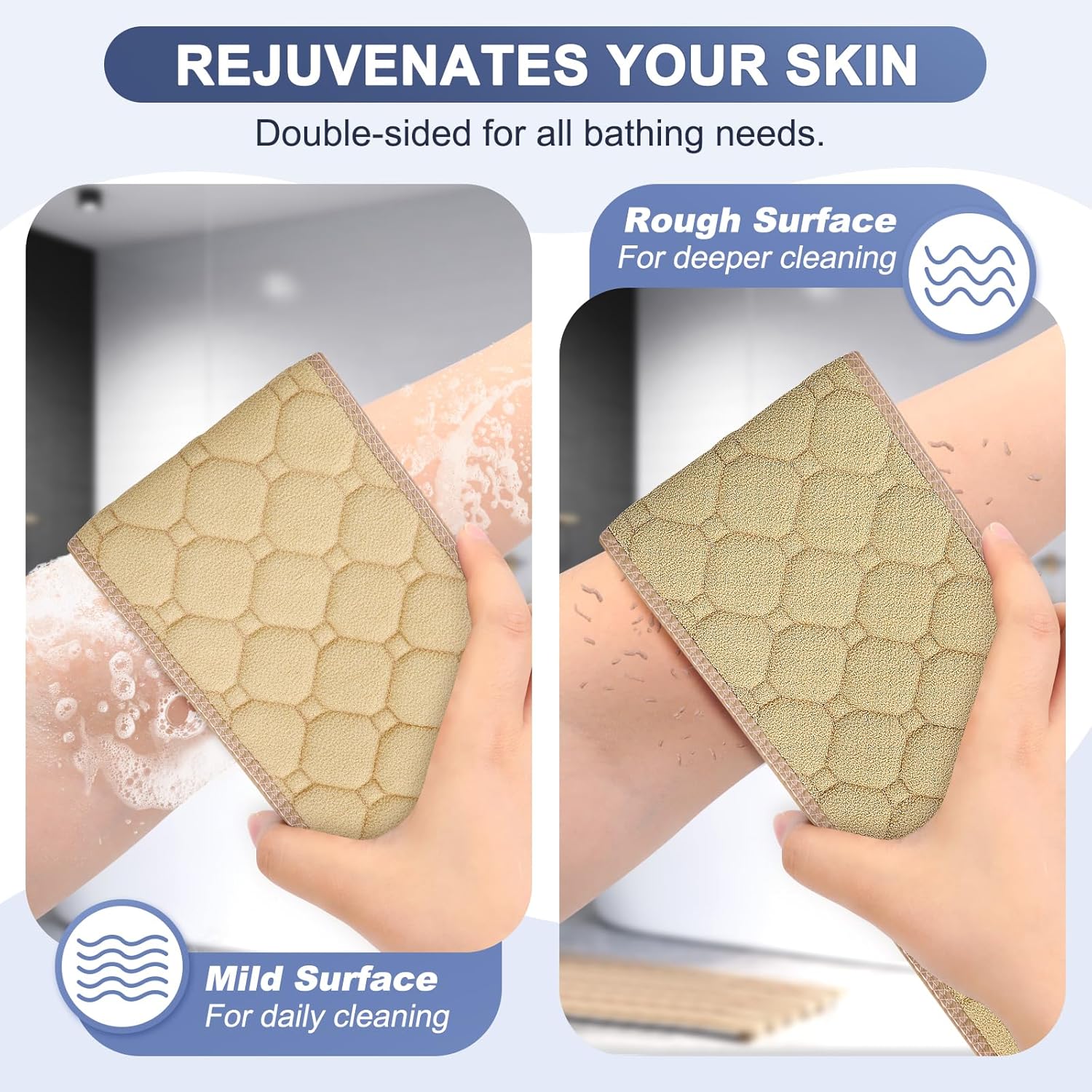 Exfoliante de espalda con asas, toalla exfoliante de espalda de doble cara de 39 pulgadas, toalla de baño exfoliante para uso en la ducha, lavadora