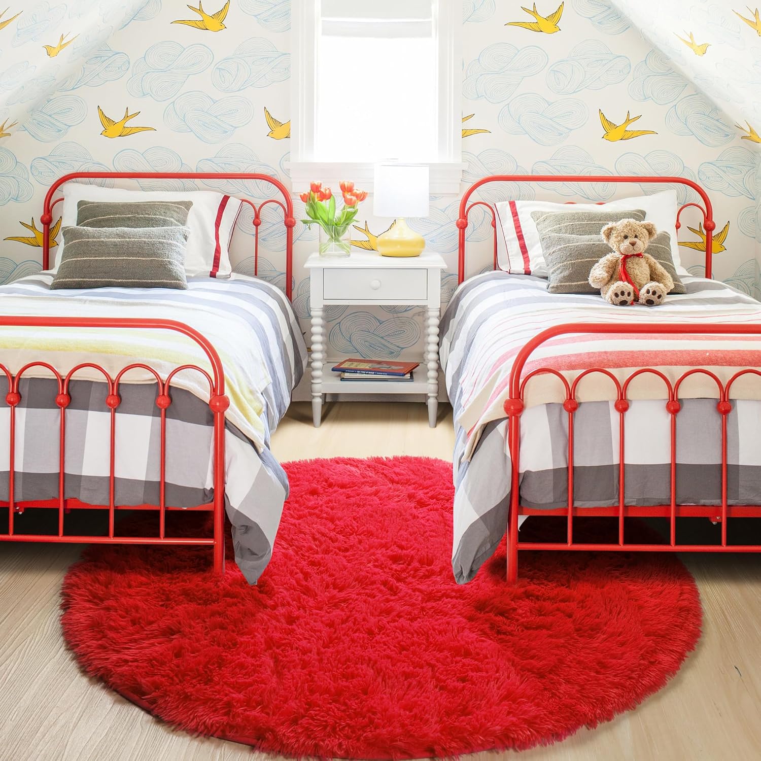 Alfombra redonda para dormitorio, 4 x 4 pies, ovalada mullida para habitación de niños, tapete peludo para habitación de adolescentes, alfombra