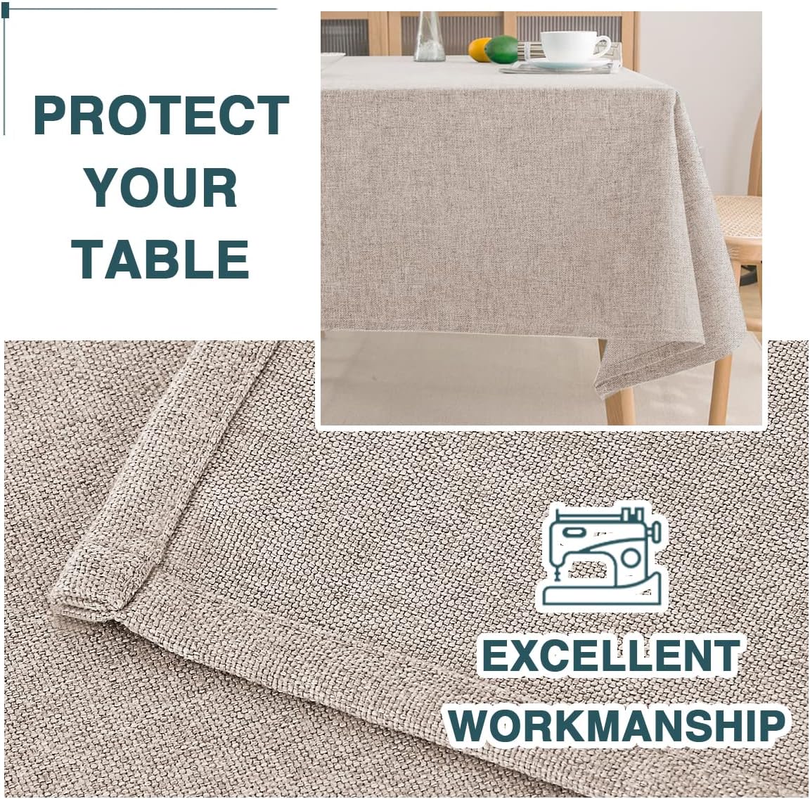 FantasDecor Mantel redondo con textura de lino, impermeable, a prueba de derrames, sin arrugas, para comedor y uso al aire libre, color arena, 60 x