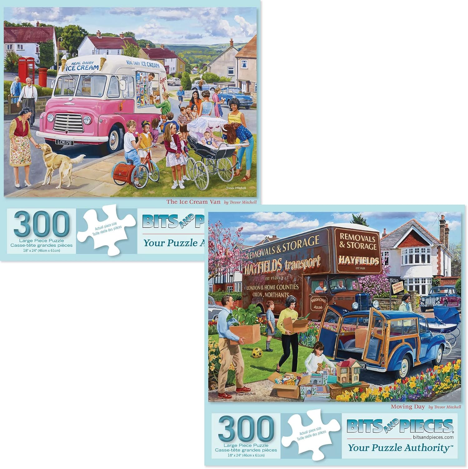 Bits and Pieces – Juego de (2) rompecabezas de 300 piezas para adultos – Cada rompecabezas mide 18 x 24 pulgadas – 300 piezas The Ice Cream Truck,