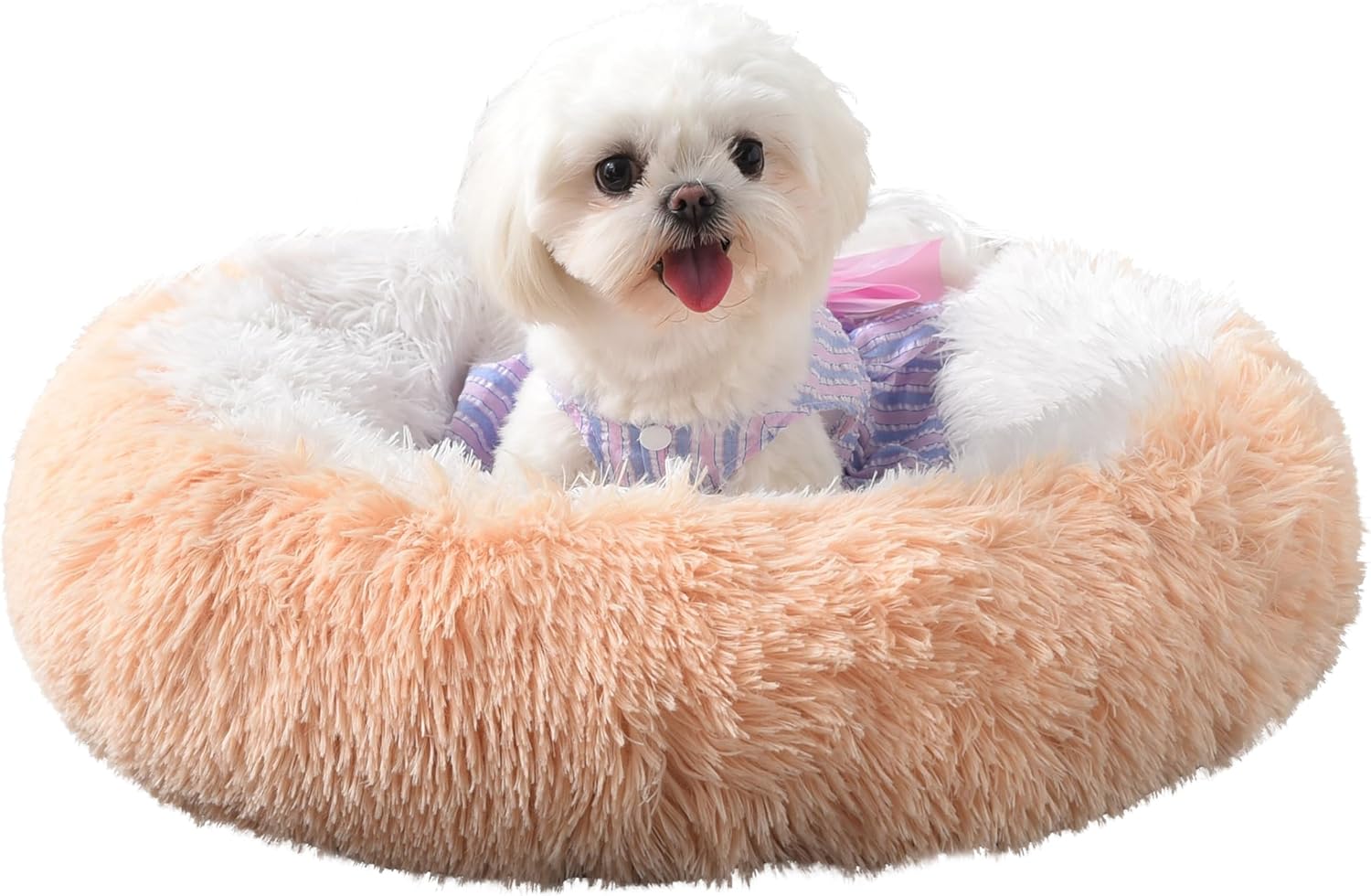 Something Different Cama calmante para perros y gatos, cama redonda suave y antiansiedad, cálida y acogedora cama acolchada de felpa de piel